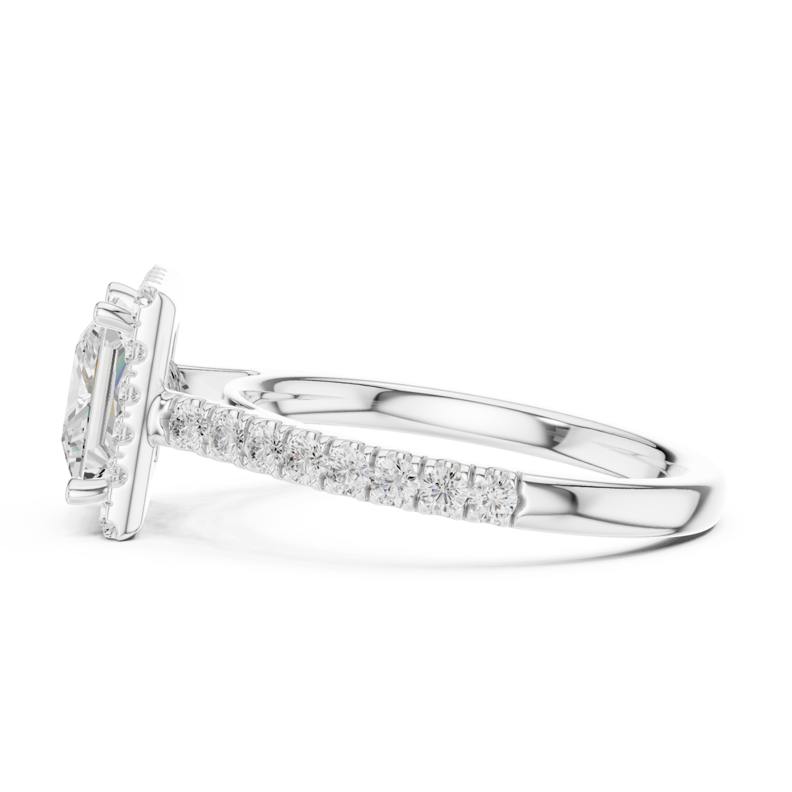  White Gold Classic Regal Square Halo Ring Side View
