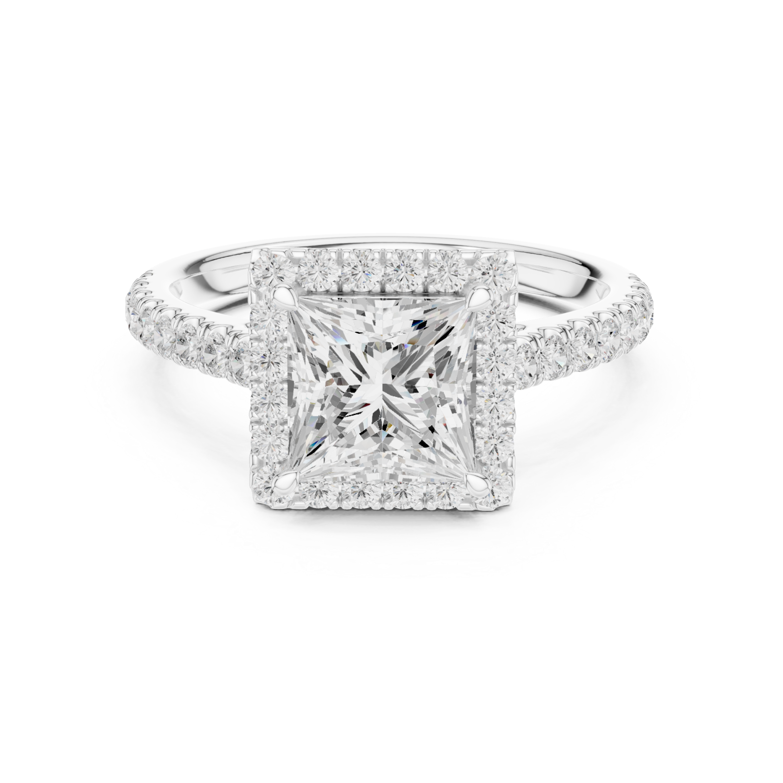  White Gold Classic Regal Square Halo Ring Front View