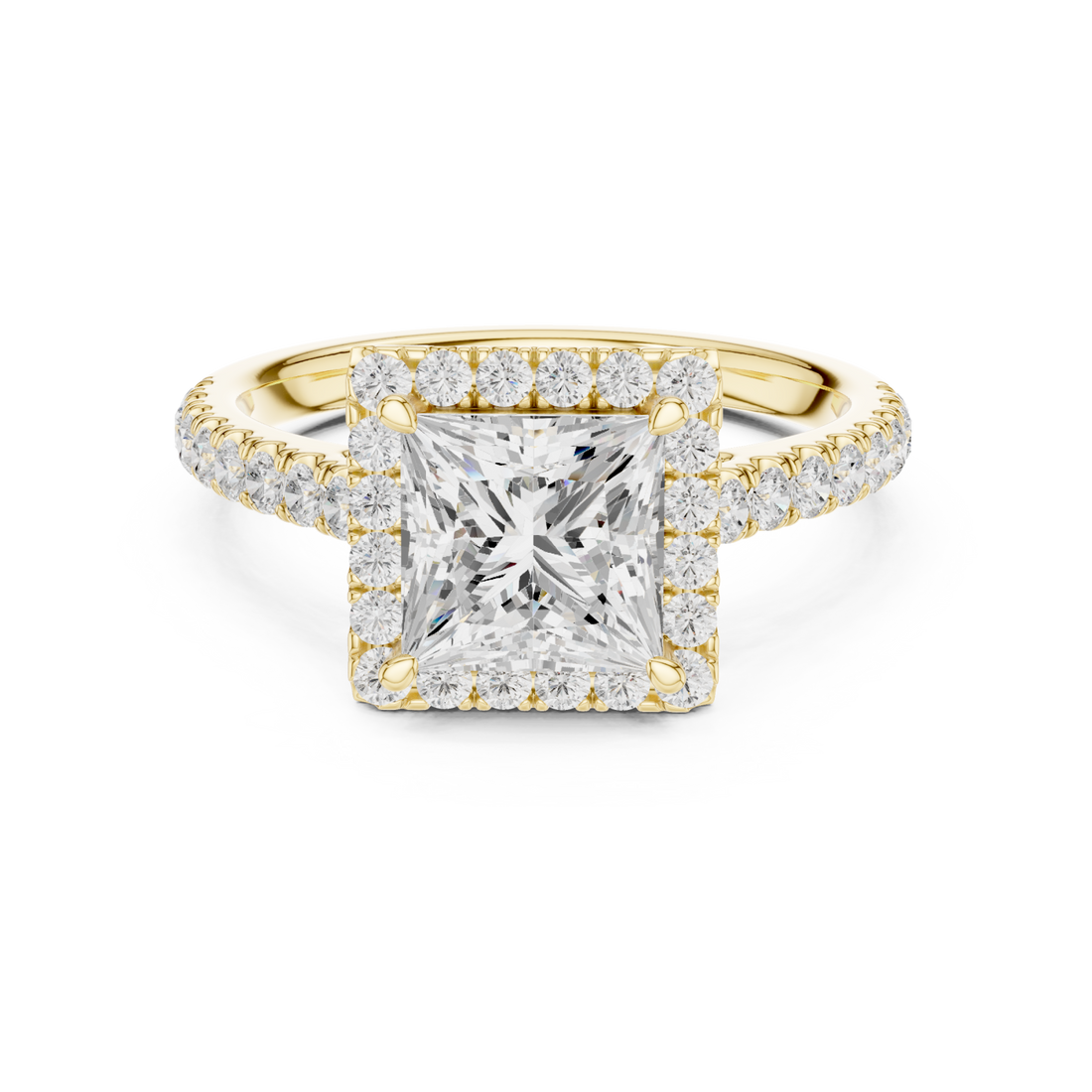  Gold Classic Regal Square Halo Ring Front View