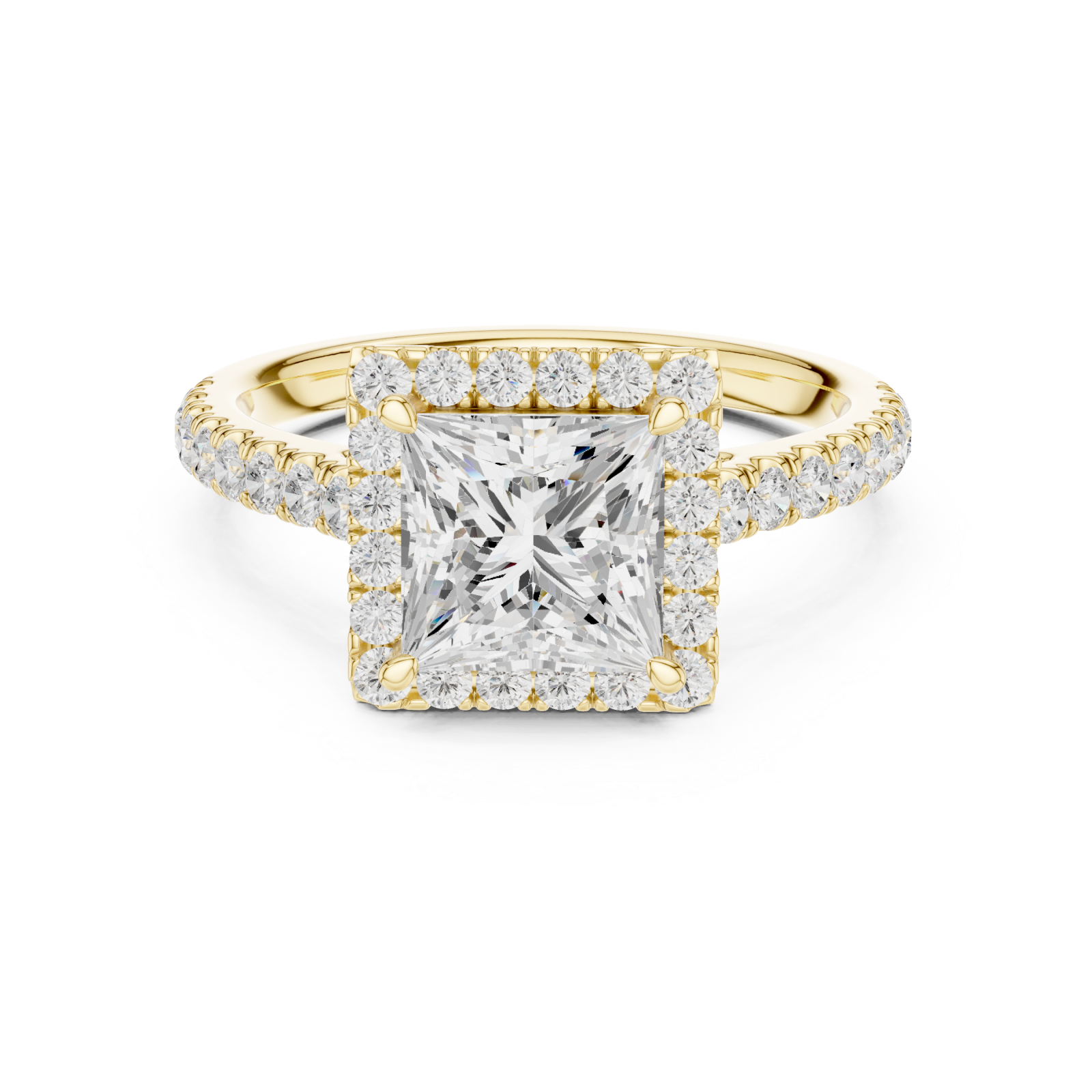  Gold Classic Regal Square Halo Ring Front View