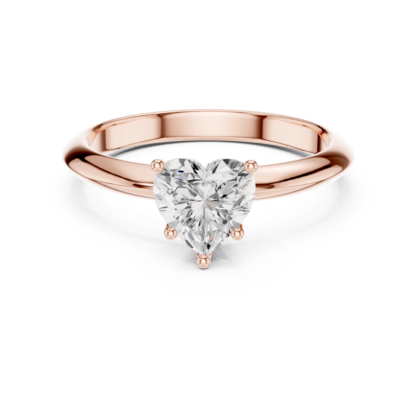  Rose Gold Radiant Heart Solitaire Ring Front View