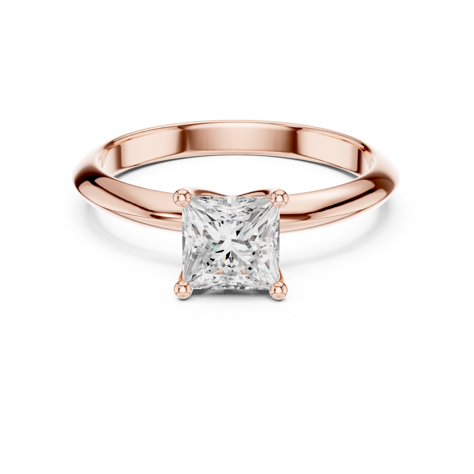  Rose Gold Luminous Princess Solitaire Ring Front View