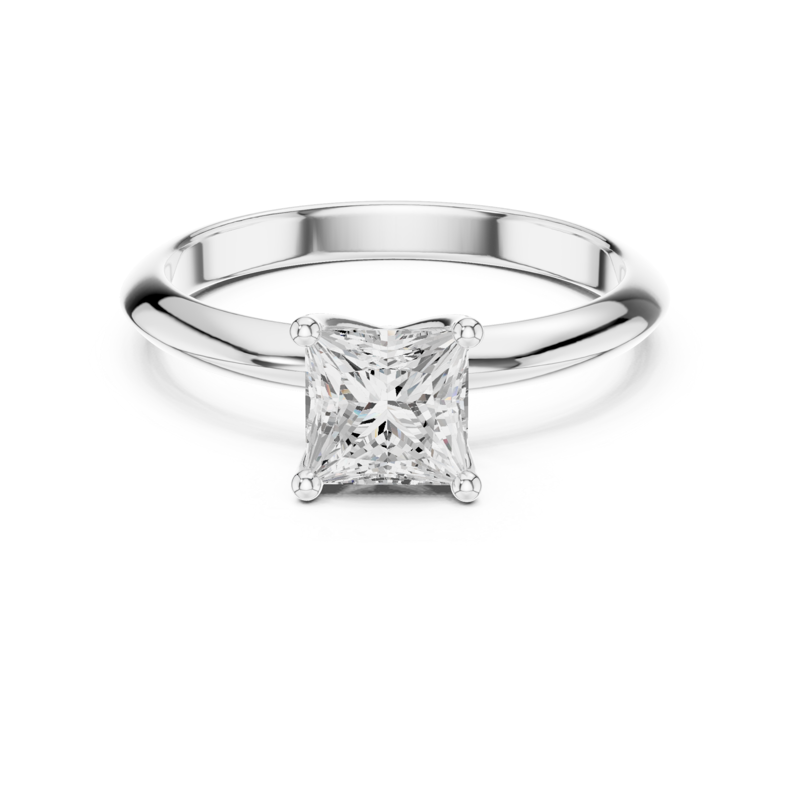  White Gold Luminous Princess Solitaire Ring Front View