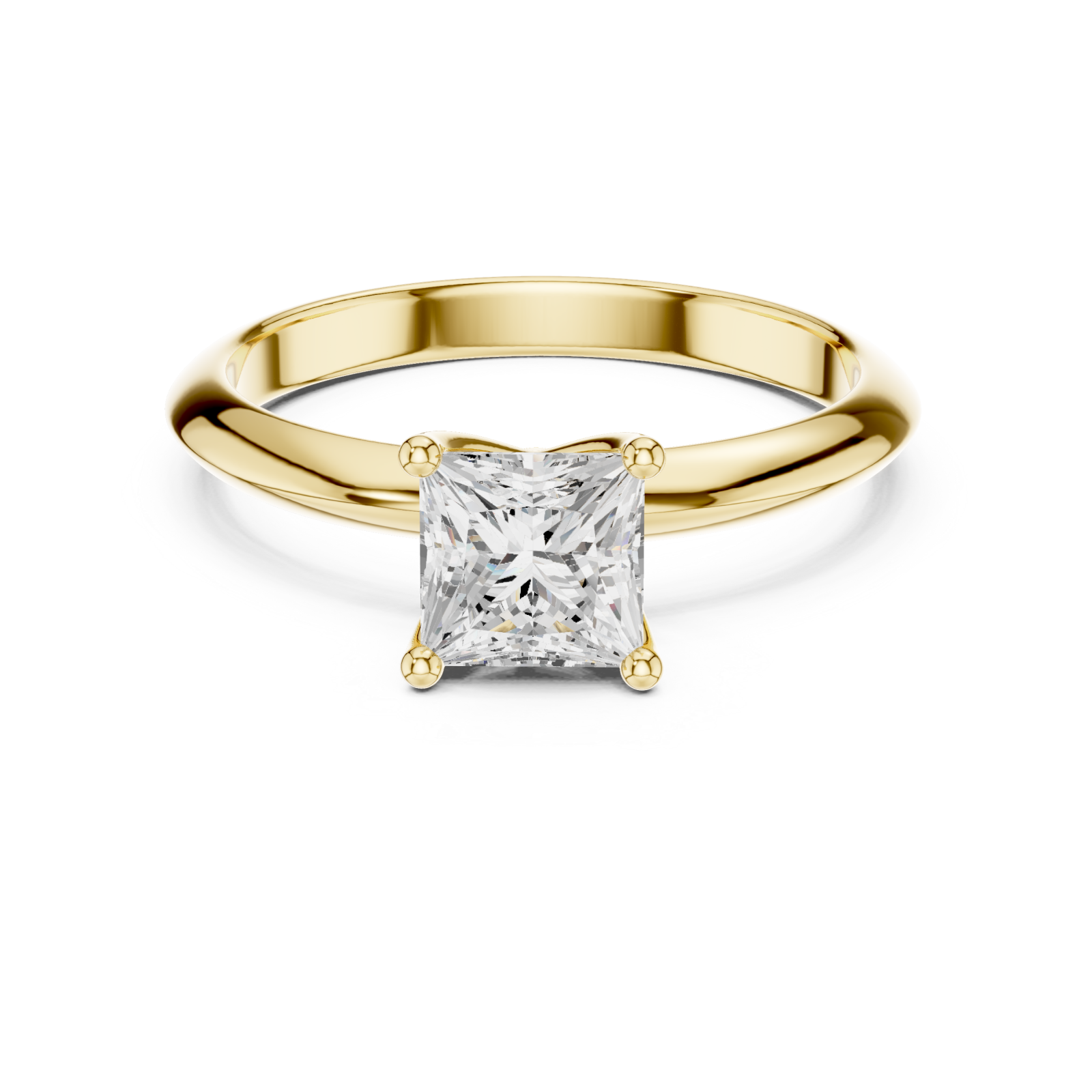  Gold Luminous Princess Solitaire Ring Front View