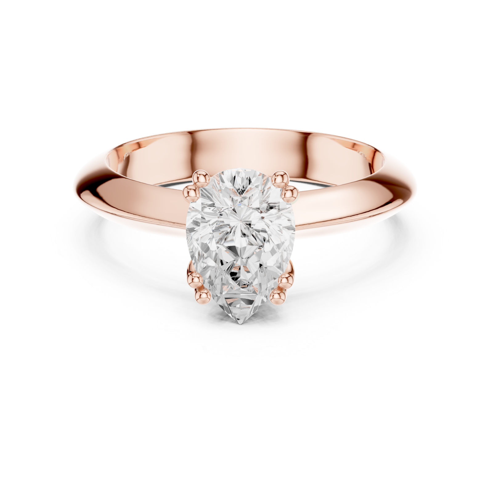 Rose Gold Shimmering Teardrop Classic Solitaire Ring Front View