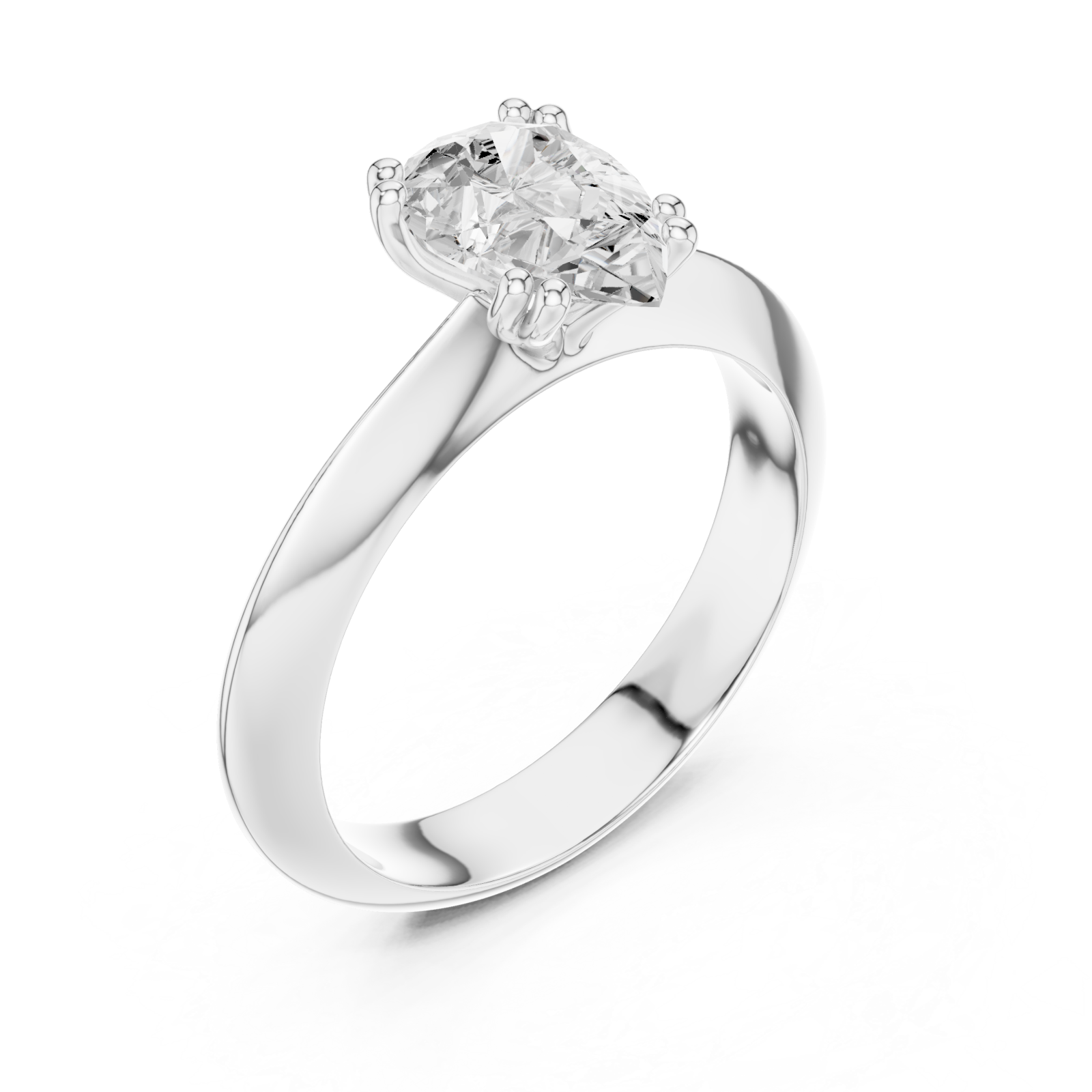  White Gold Shimmering Teardrop Classic Solitaire Ring Right View