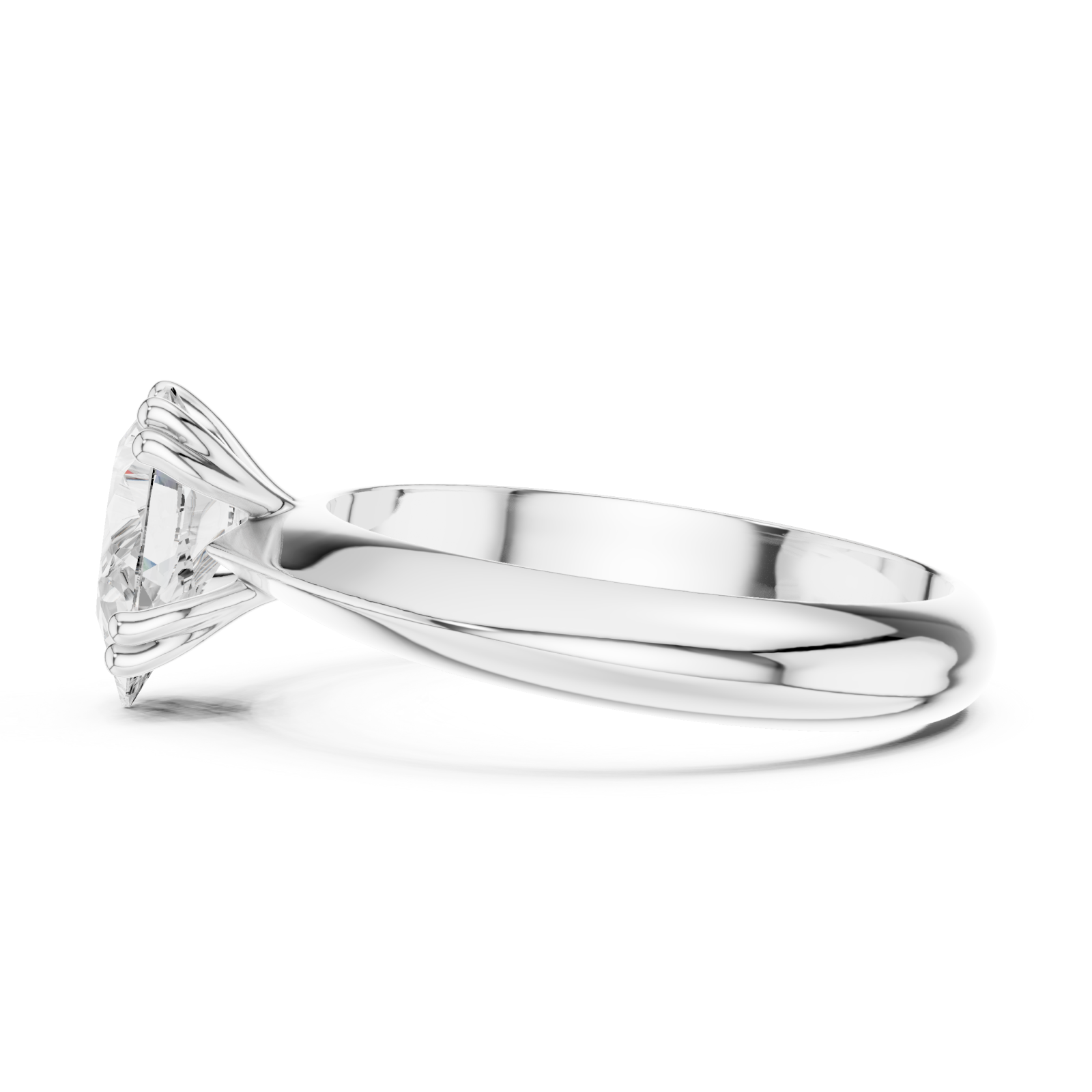 White Gold Shimmering Teardrop Classic Solitaire Ring Side View