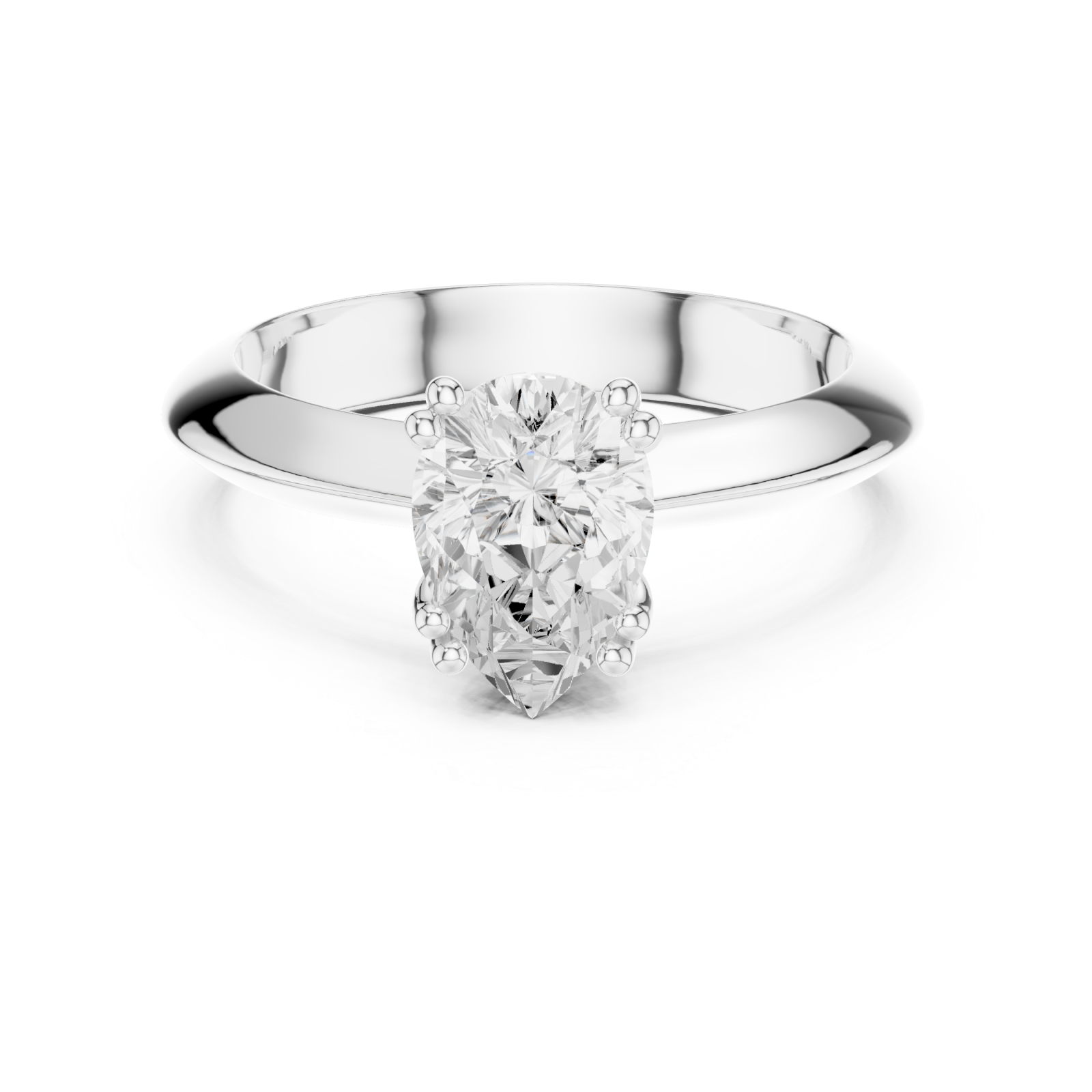  White Gold Shimmering Teardrop Classic Solitaire Ring Front View