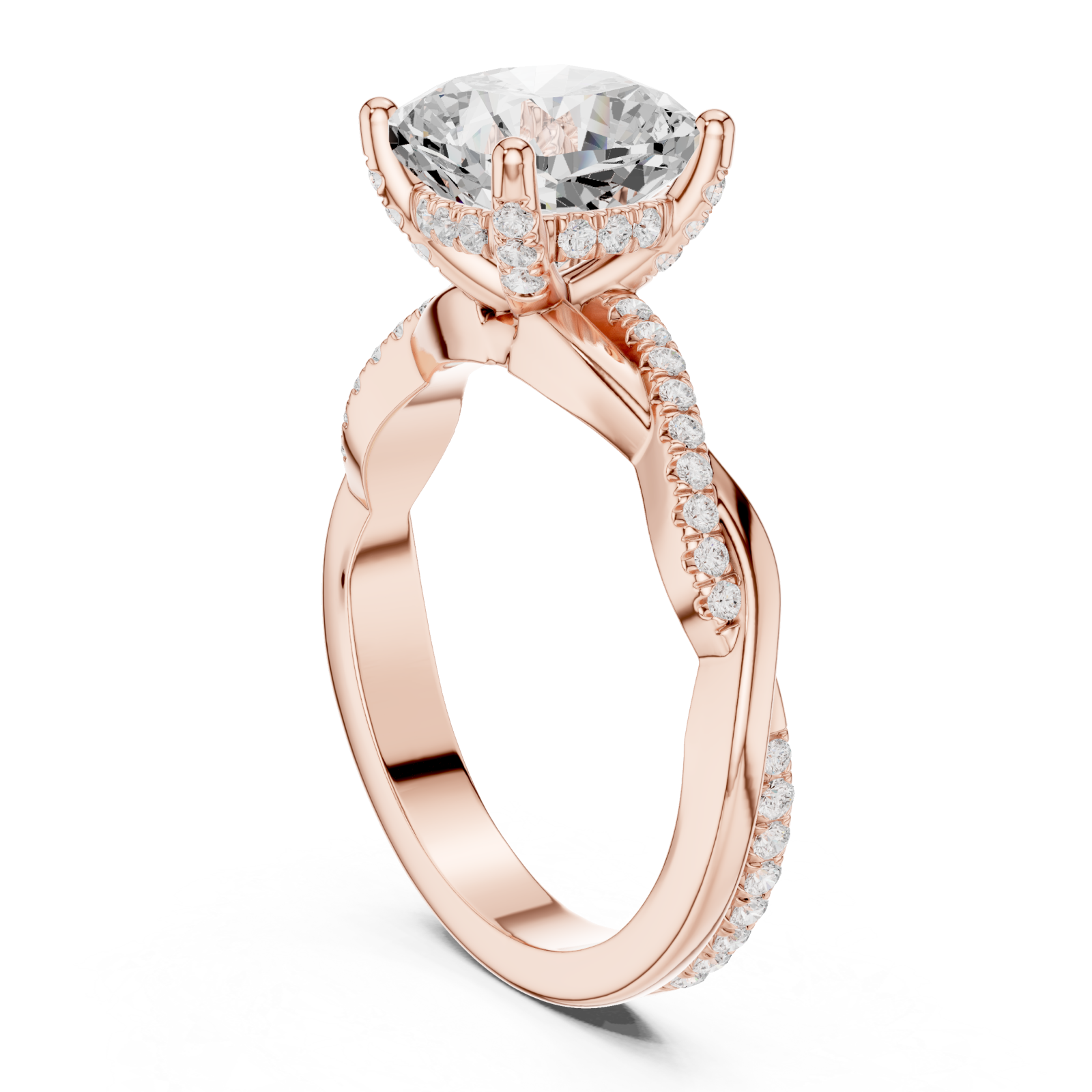  Rose Gold Blissful Cushion Halo Engagement Ring Left View