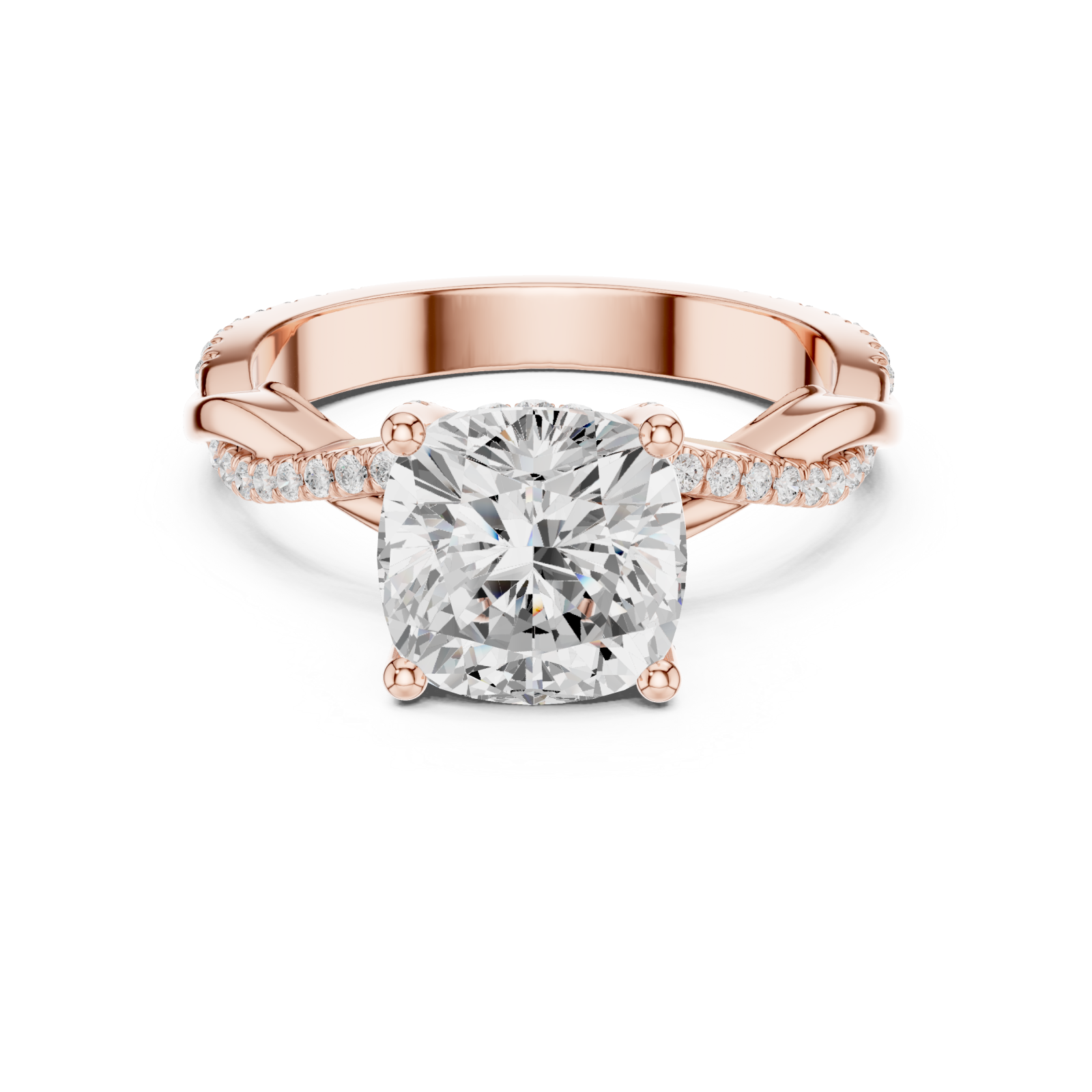  Rose Gold Blissful Cushion Halo Engagement Ring Front View