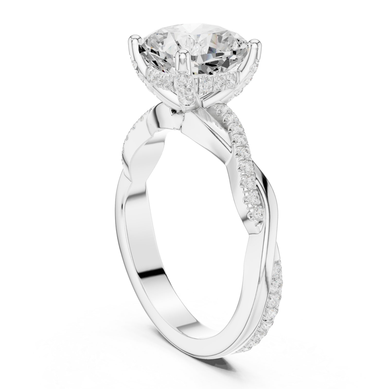  White Gold Blissful Cushion Halo Engagement Ring Left View