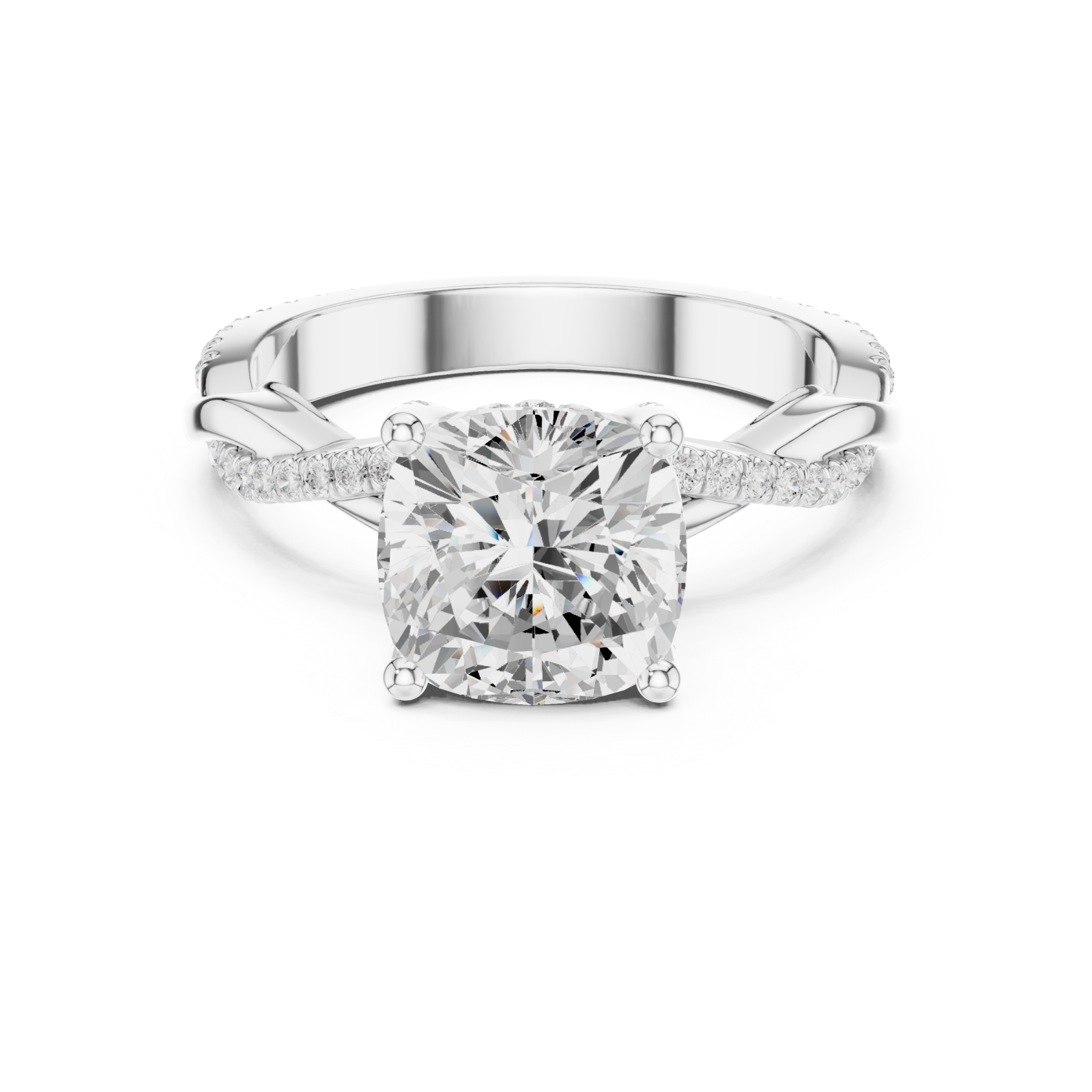  White Gold Blissful Cushion Halo Engagement Ring Front View