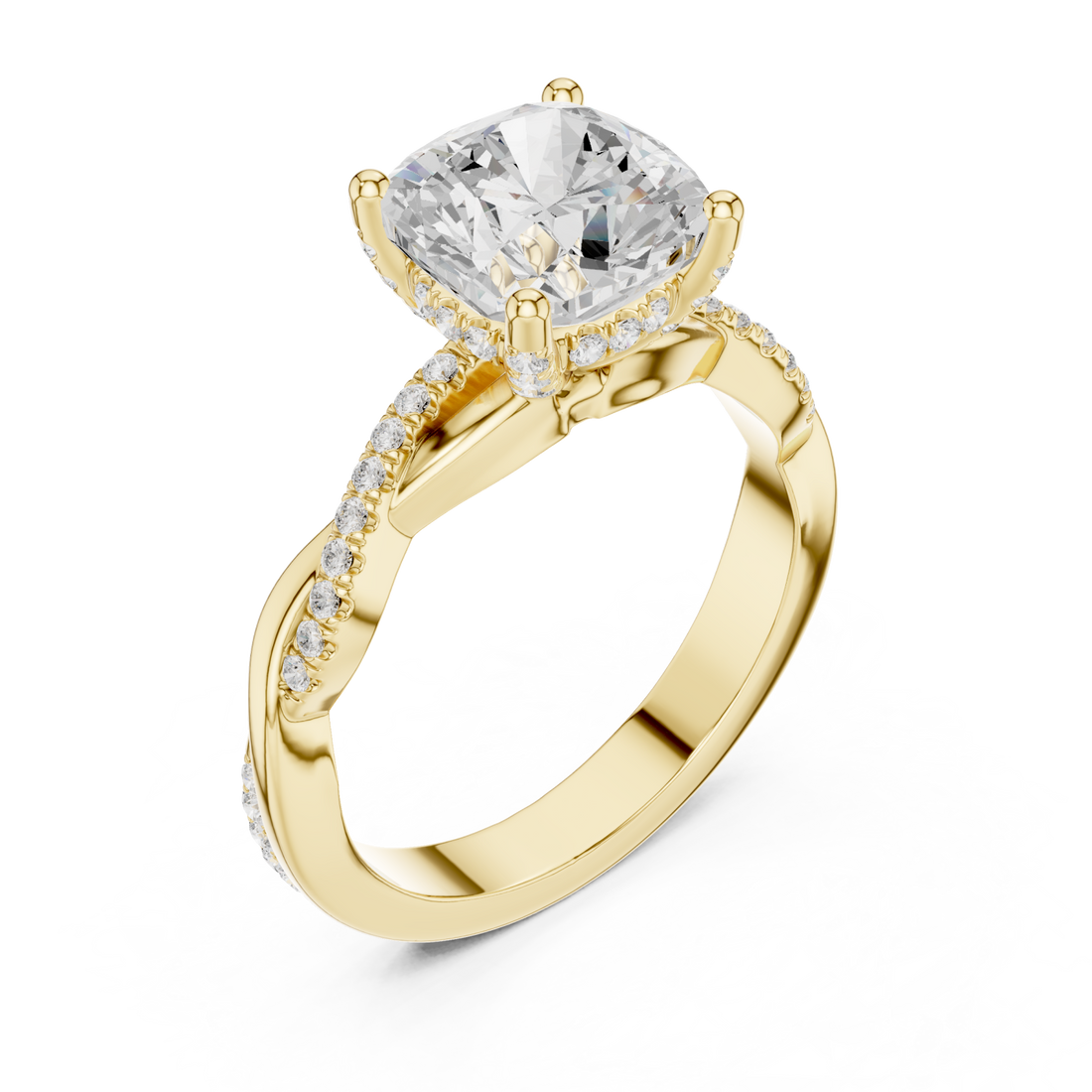 Gold Blissful Cushion Halo Engagement Ring Right View