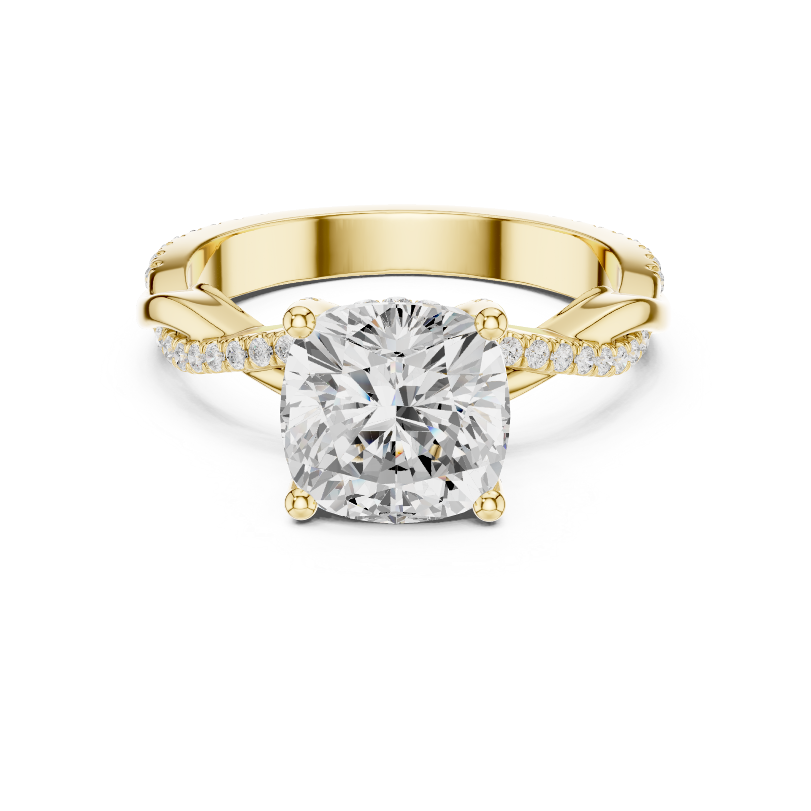  Gold Blissful Cushion Halo Engagement Ring Front View