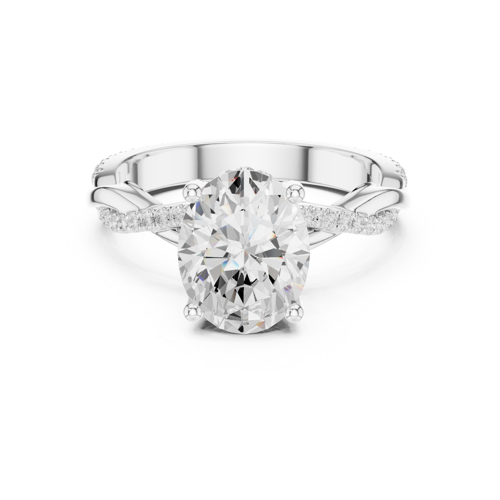  White Gold Radiant Oval Embrace Solitaire Ring Front View