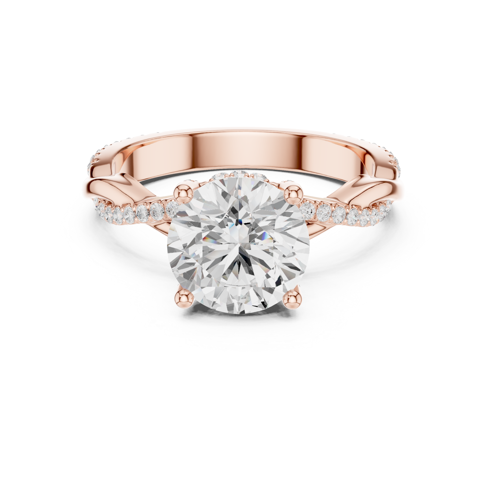  Rose Gold Radiant Crest Halo Band Ring Front View