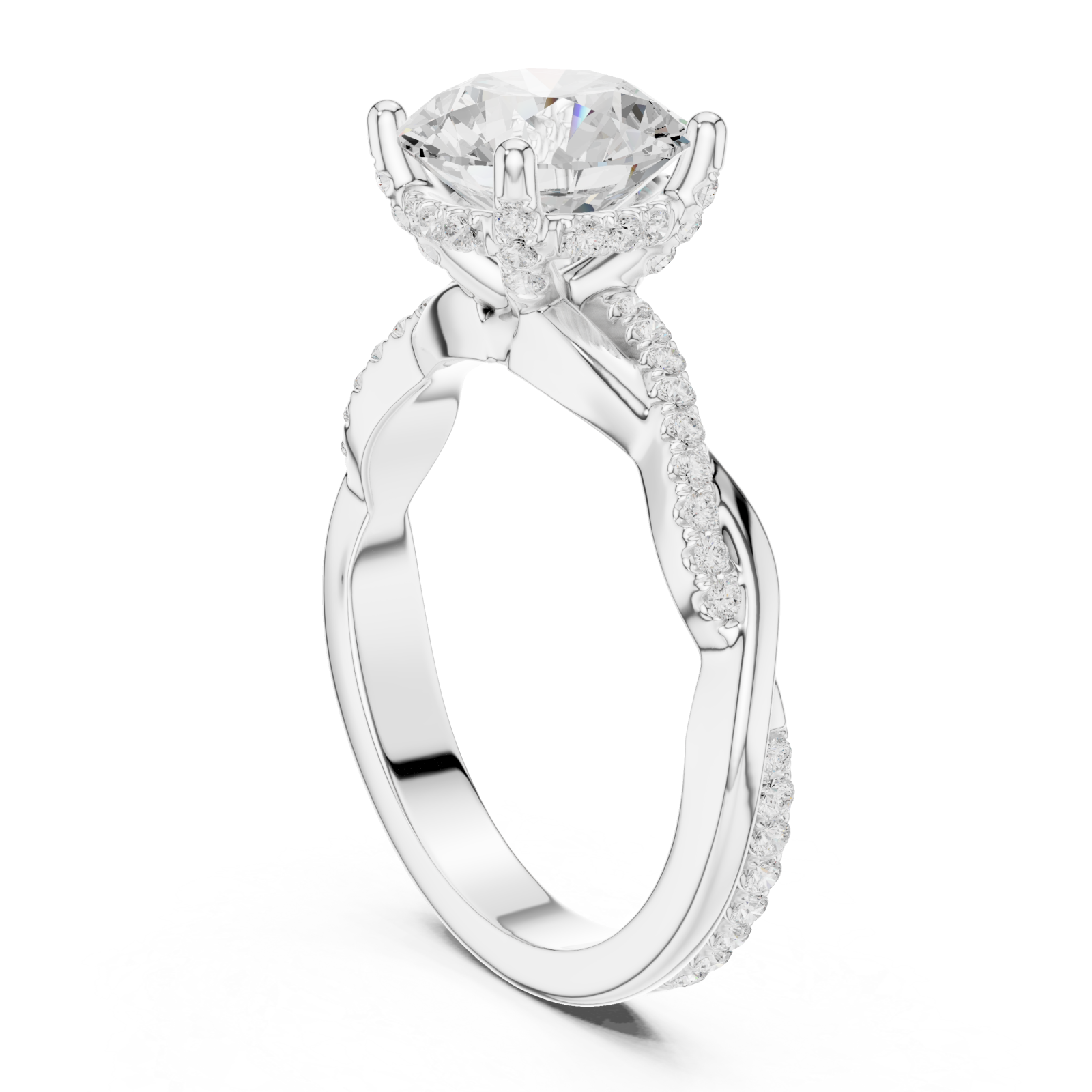  White Gold Radiant Crest Halo Band Ring Left View