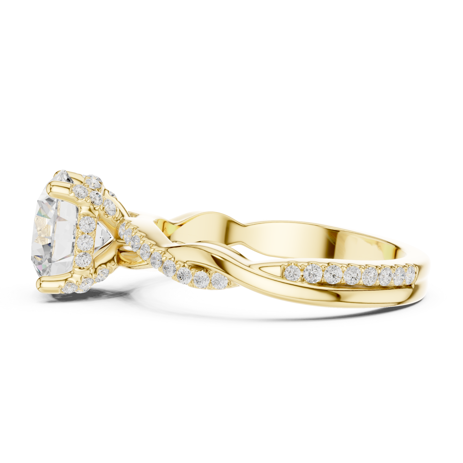  Gold Radiant Crest Halo Band Ring Side View
