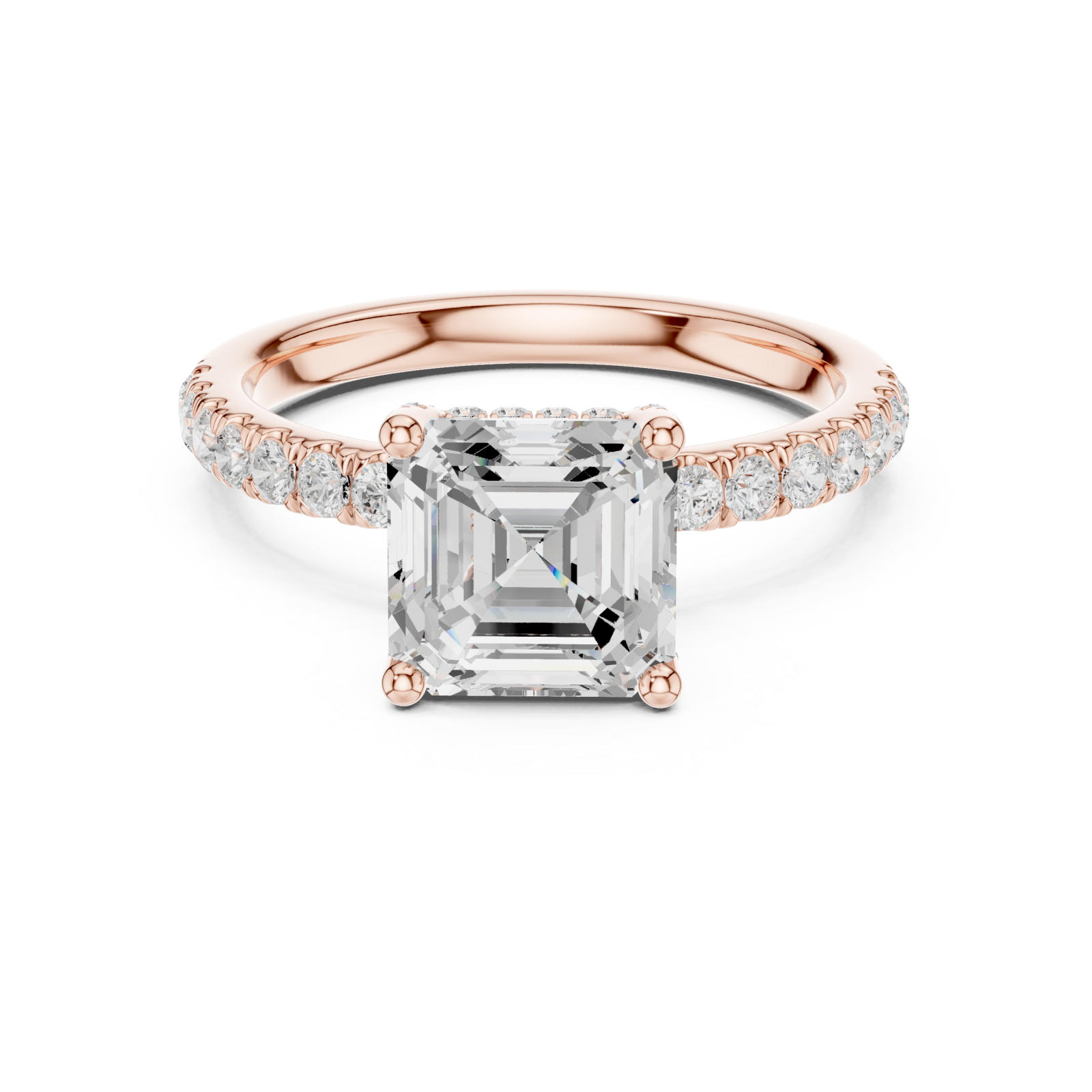  Rose Gold Delicate Pavé Crown Classic Band Ring Front View