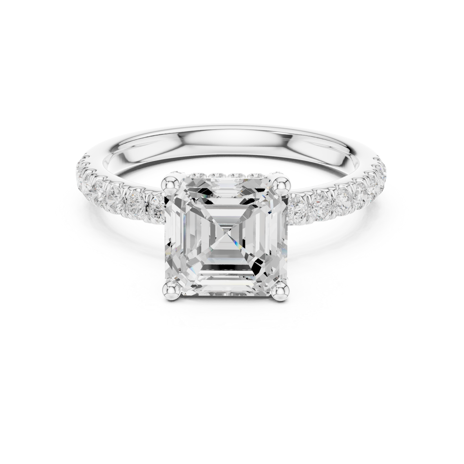  White Gold Delicate Pavé Crown Classic Band Ring Front View