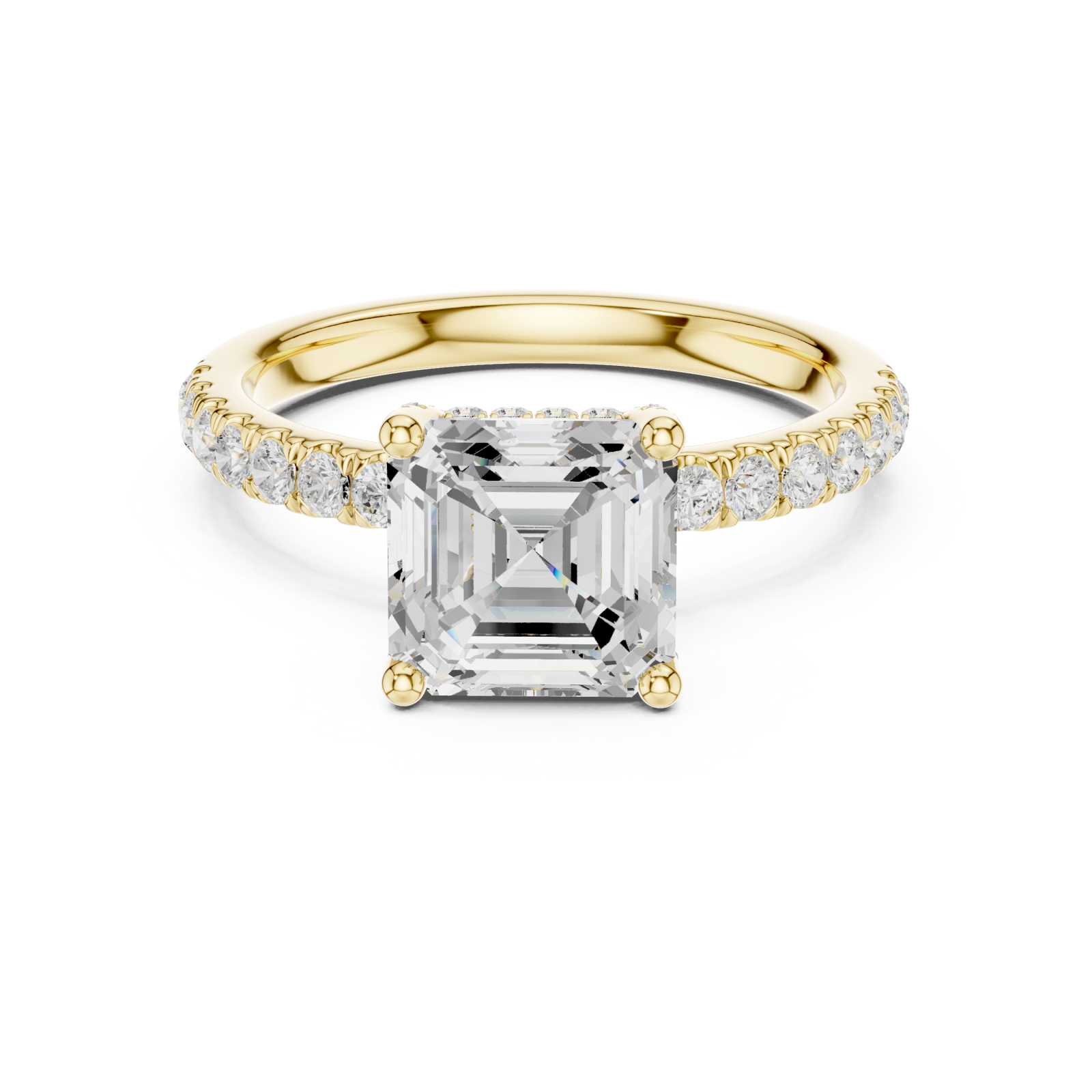  Gold Delicate Pavé Crown Classic Band Ring Front View