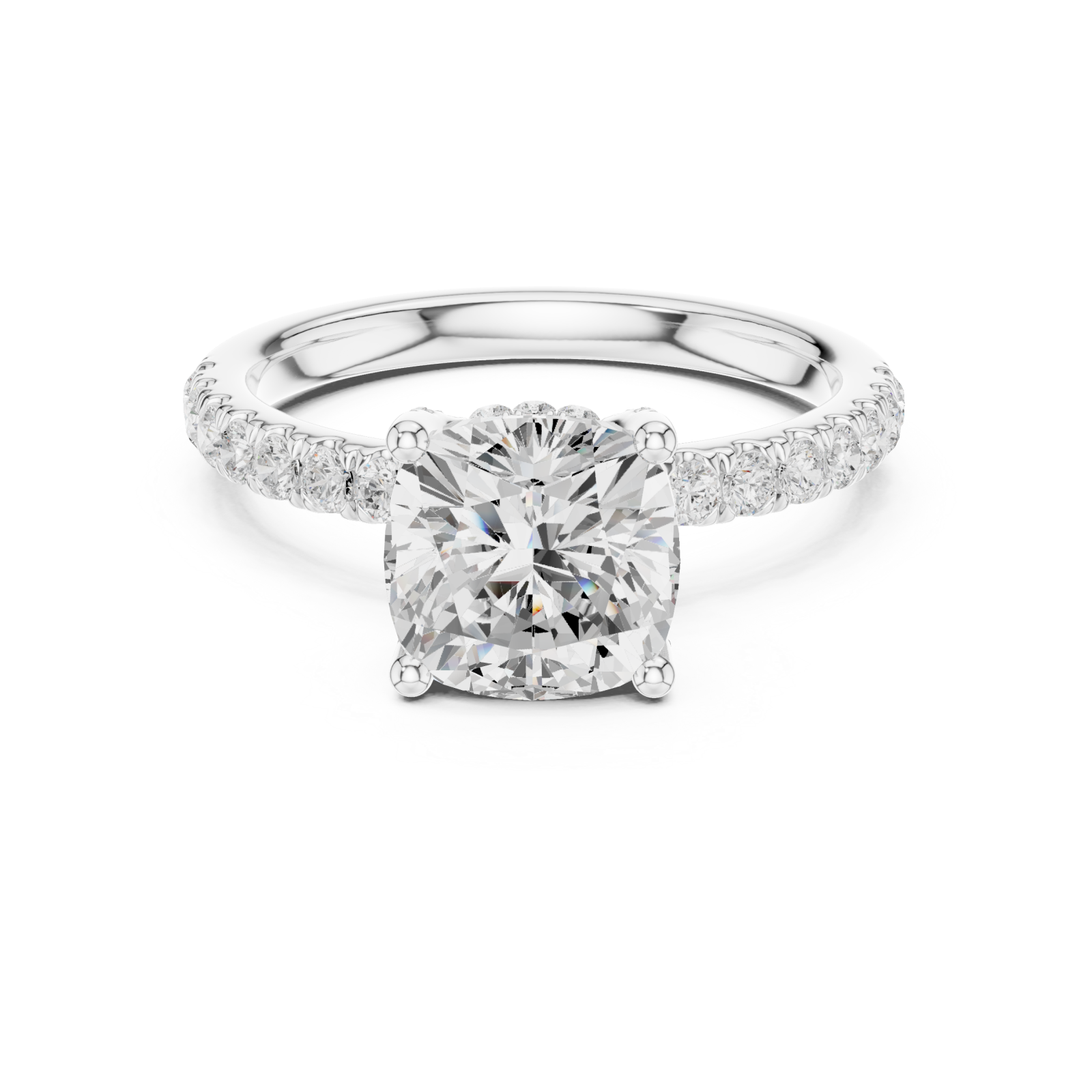  White Gold Elegance Reign Cushion Classic Ring Front View