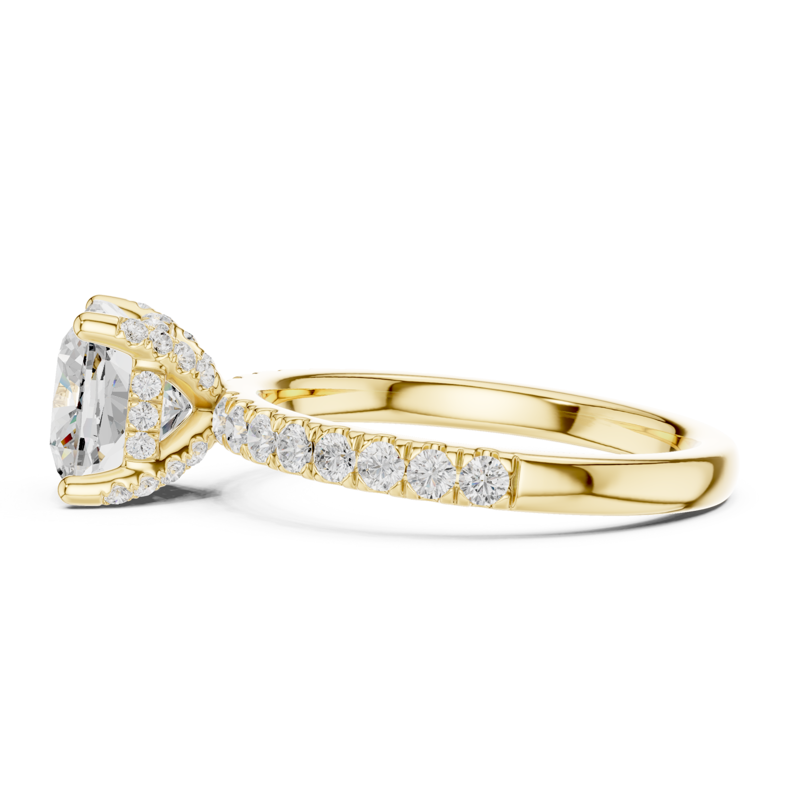 Gold Elegance Reign Cushion Classic Ring Side View