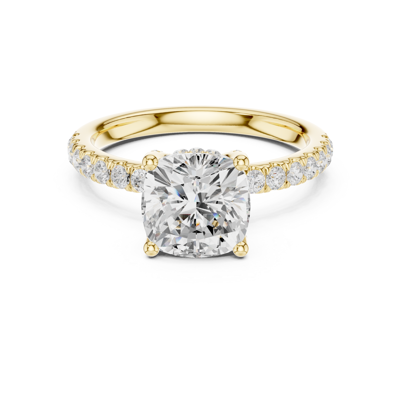  Gold Elegance Reign Cushion Classic Ring Front View