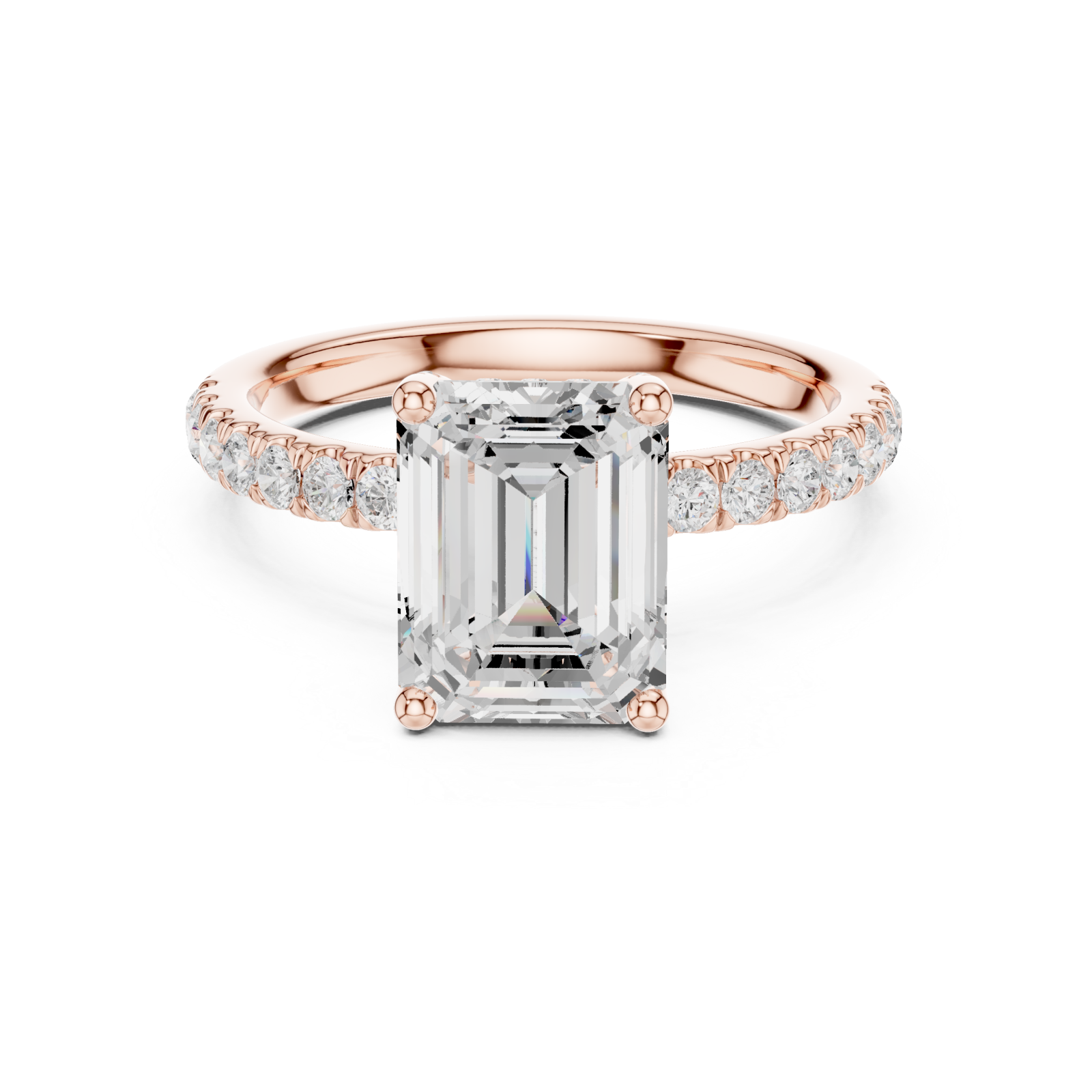  Rose Gold Pure Grace Emerald Solitaire Ring Front View