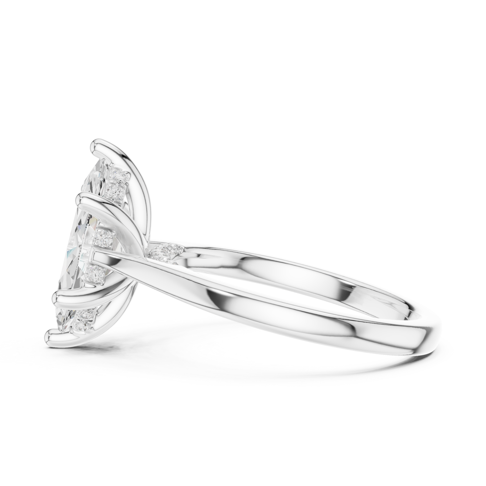  White Gold Aurora Crest Marquise Ring Side View