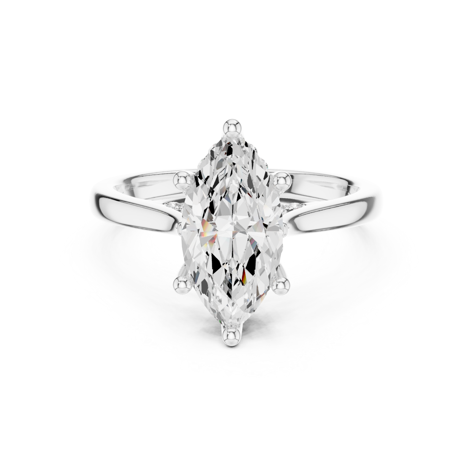  White Gold Aurora Crest Marquise Ring Front View