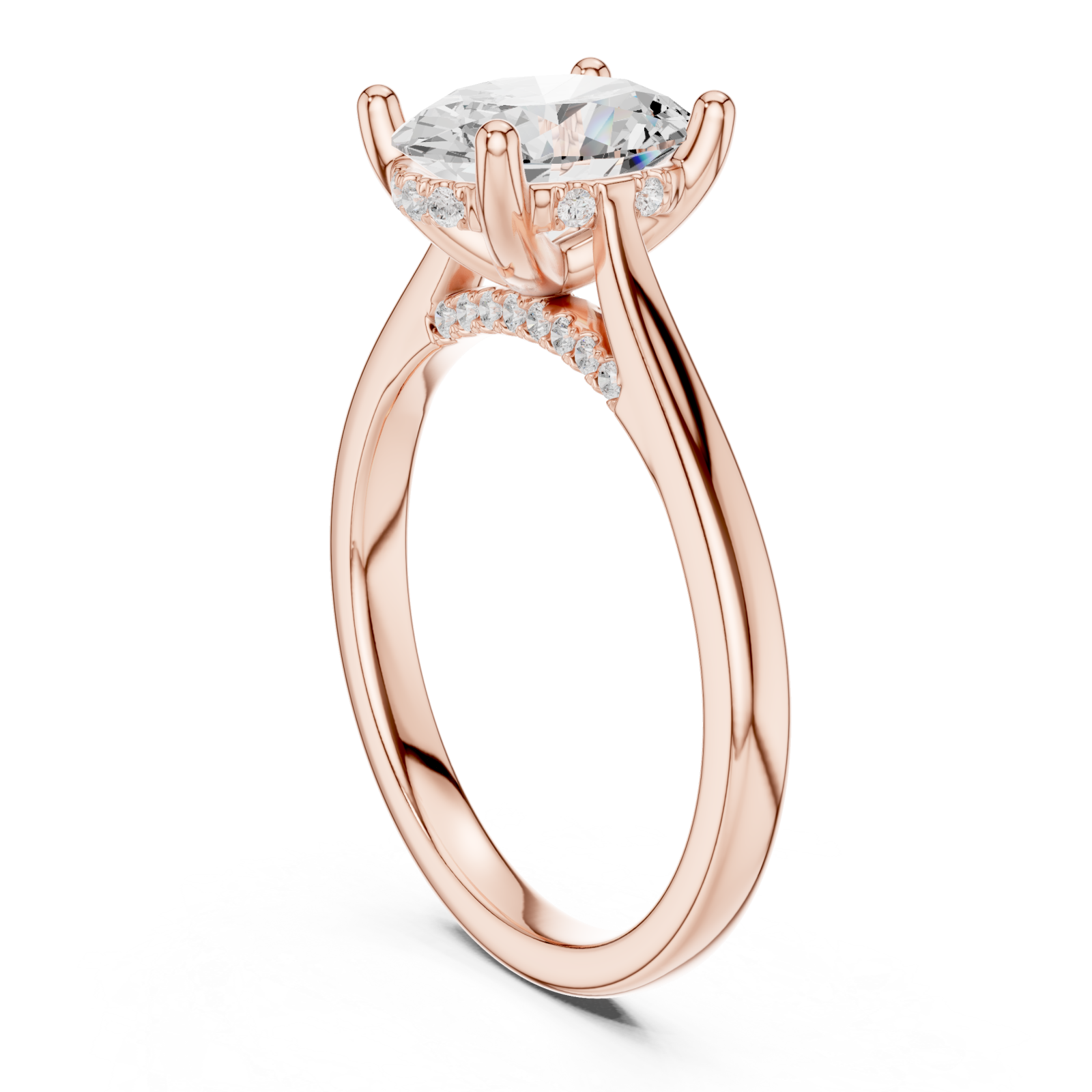  Rose Gold Graceful Arc Solitaire Ring Left View