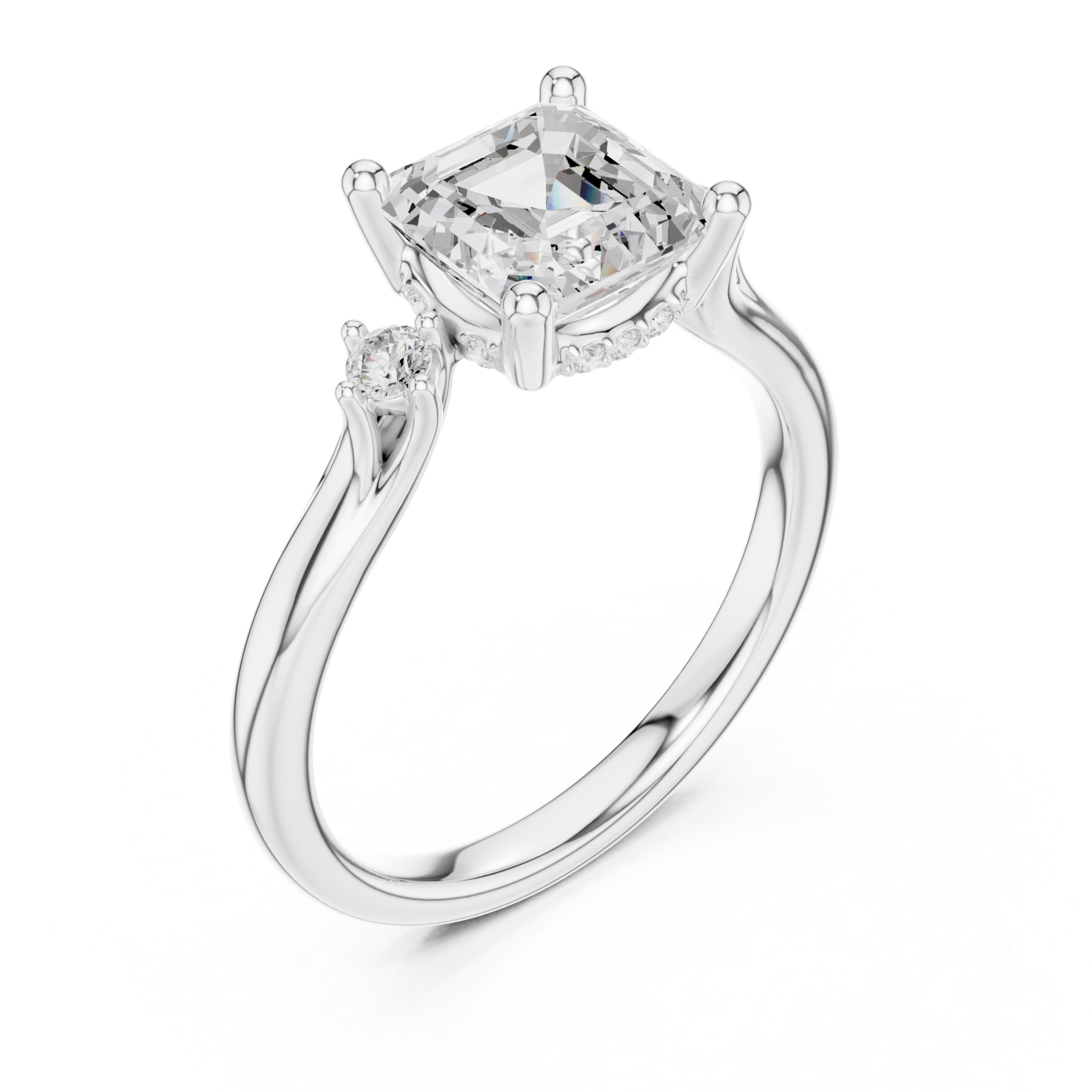  White Gold Cascade Light Signature Engagement Ring Right View