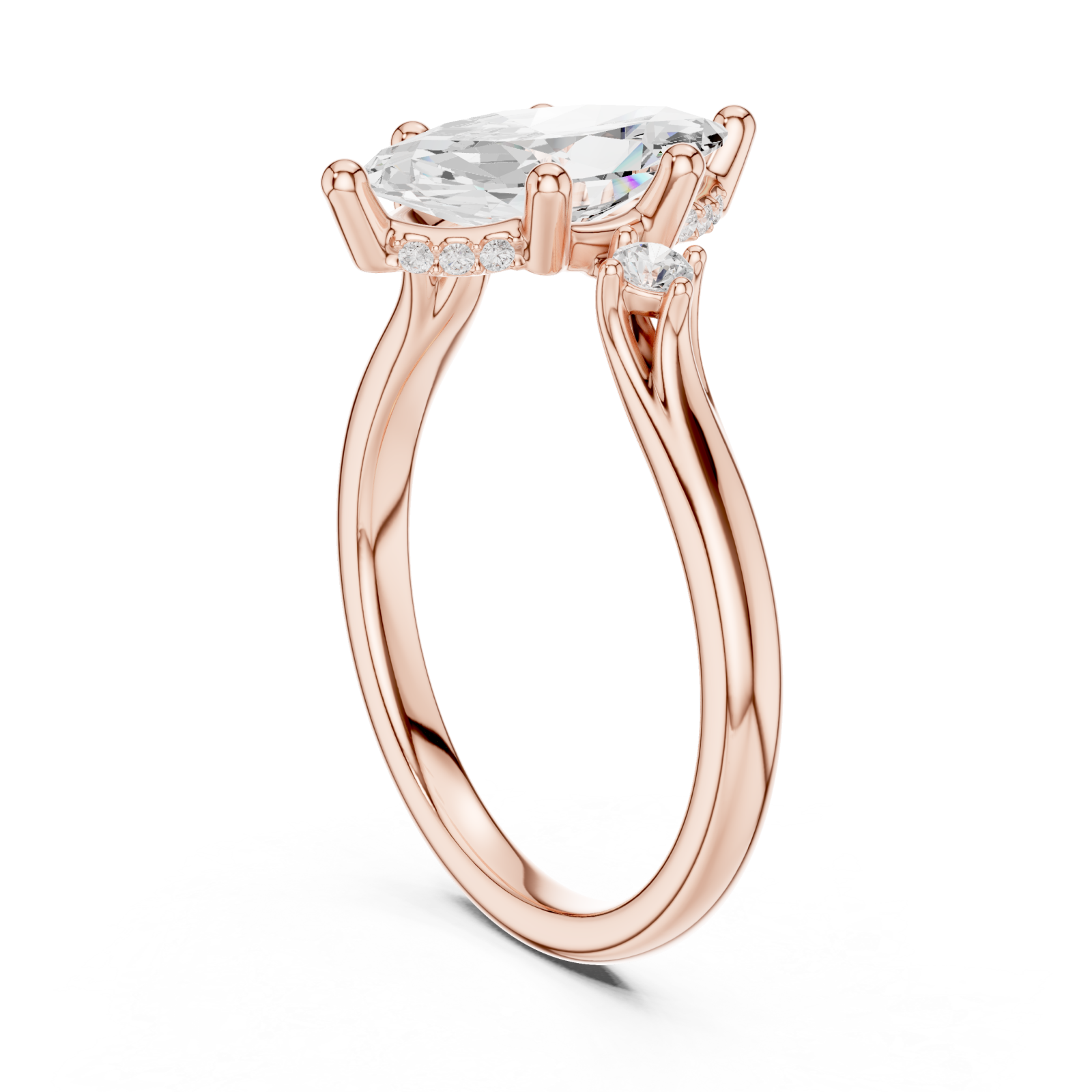 Rose Gold Twilight Marquise Halo Ring Left View