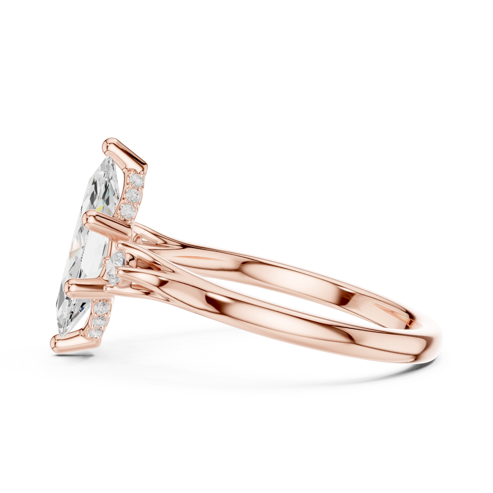  Rose Gold Twilight Marquise Halo Ring Side View