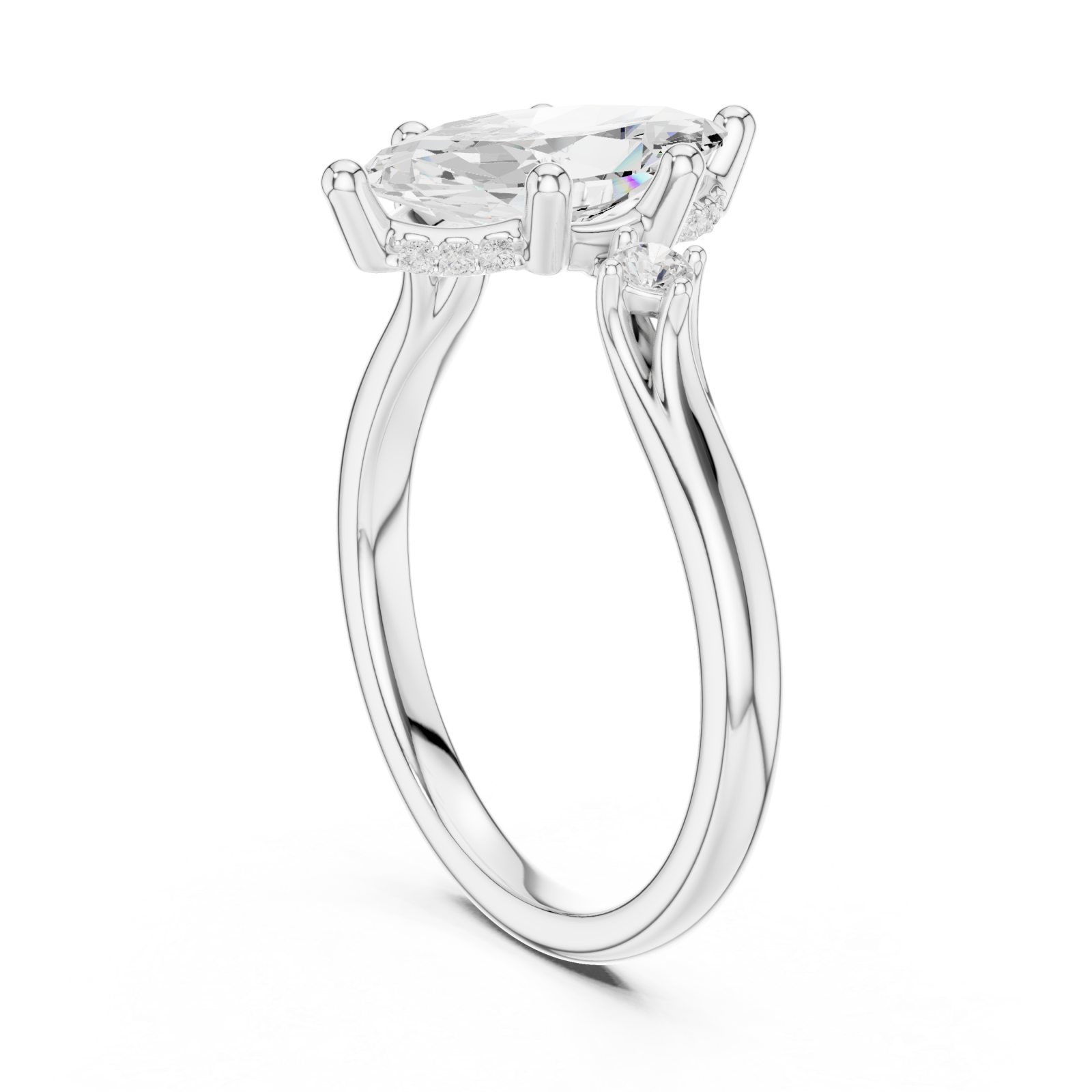  White Gold Twilight Marquise Halo Ring Left View