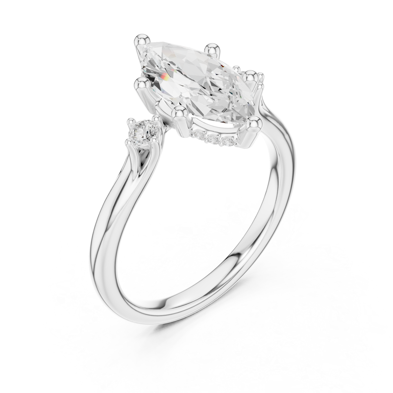 White Gold Twilight Marquise Halo Ring Right View