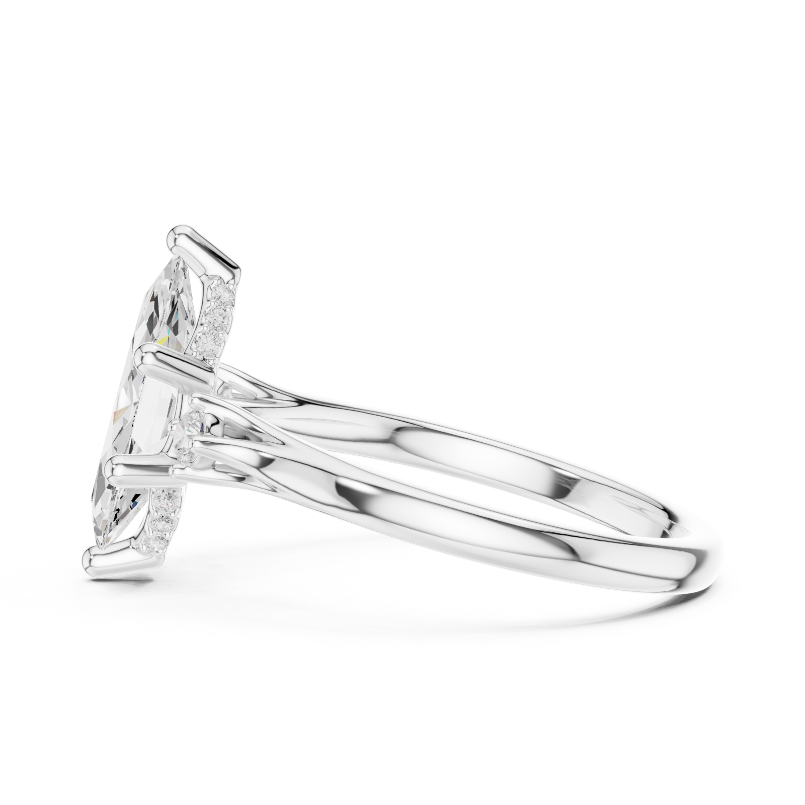  White Gold Twilight Marquise Halo Ring Side View