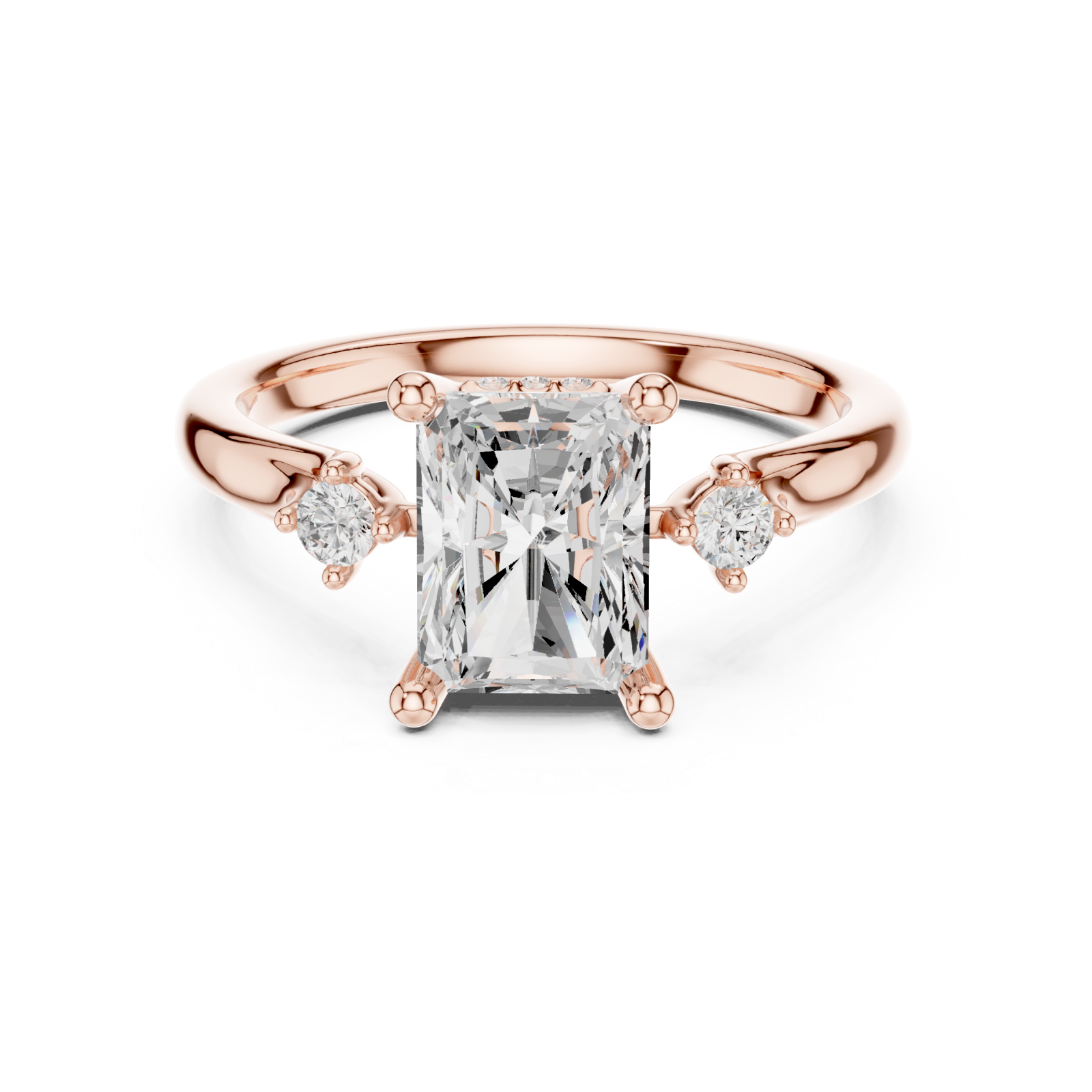  Rose Gold Celestial Halo Solitaire Ring Front View