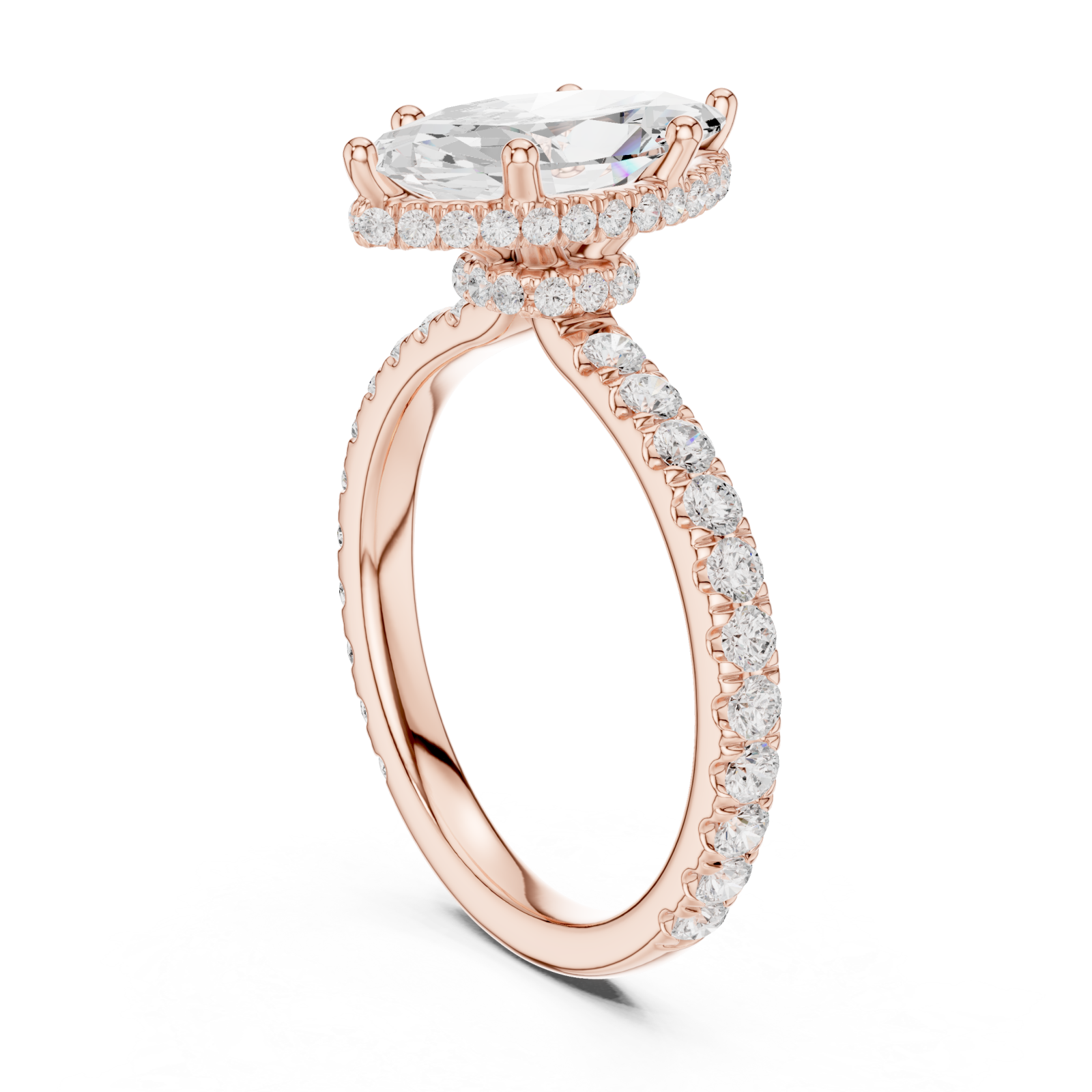  Rose Gold Lustrous Marquise Crown Ring Left View