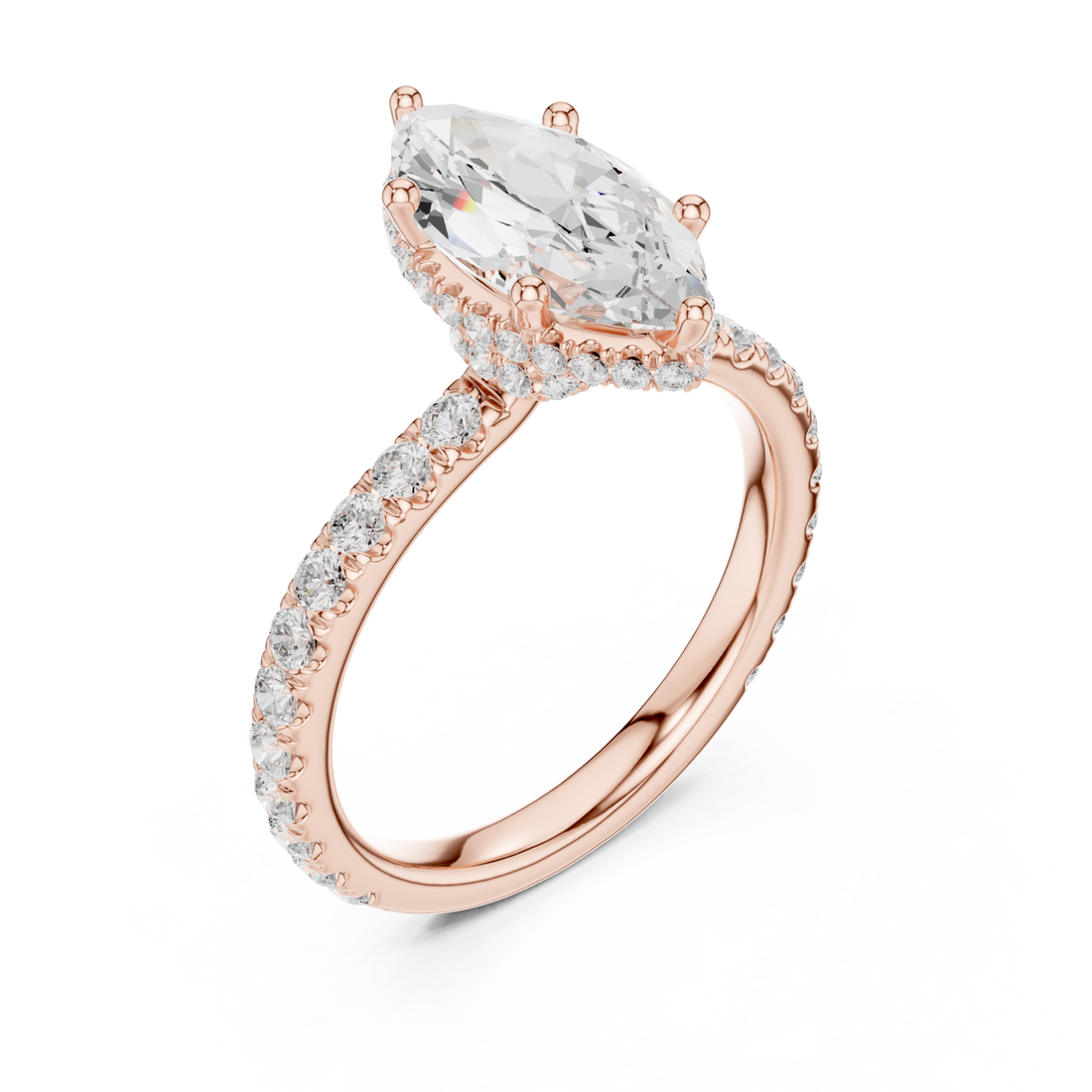  Rose Gold Lustrous Marquise Crown Ring Right View