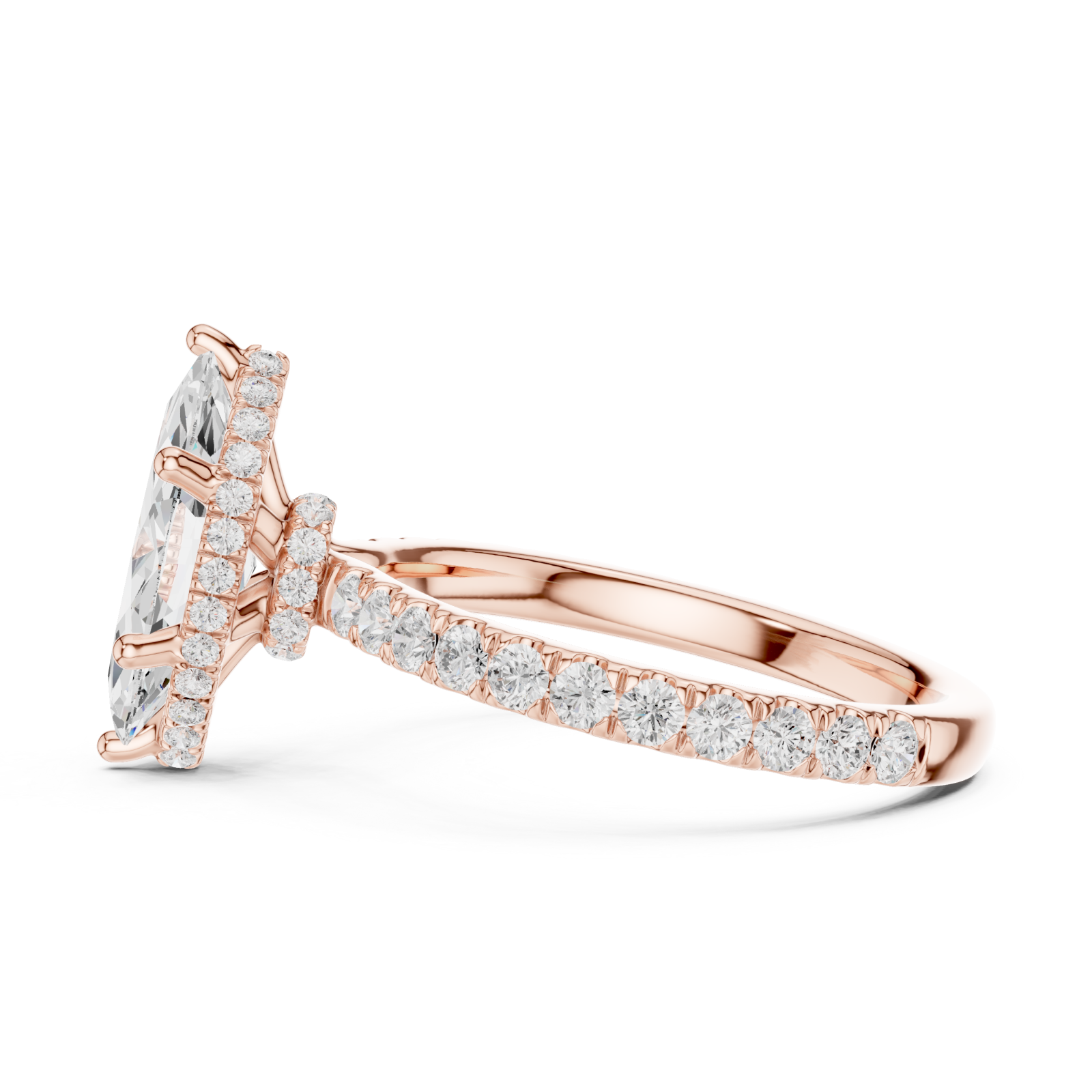  Rose Gold Lustrous Marquise Crown Ring Side View