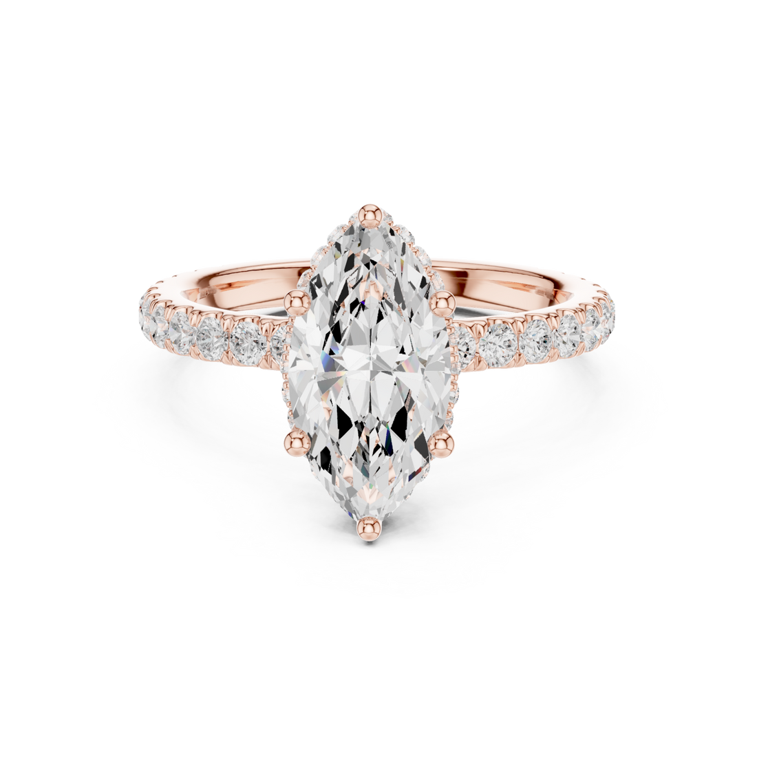  Rose Gold Lustrous Marquise Crown Ring Right View