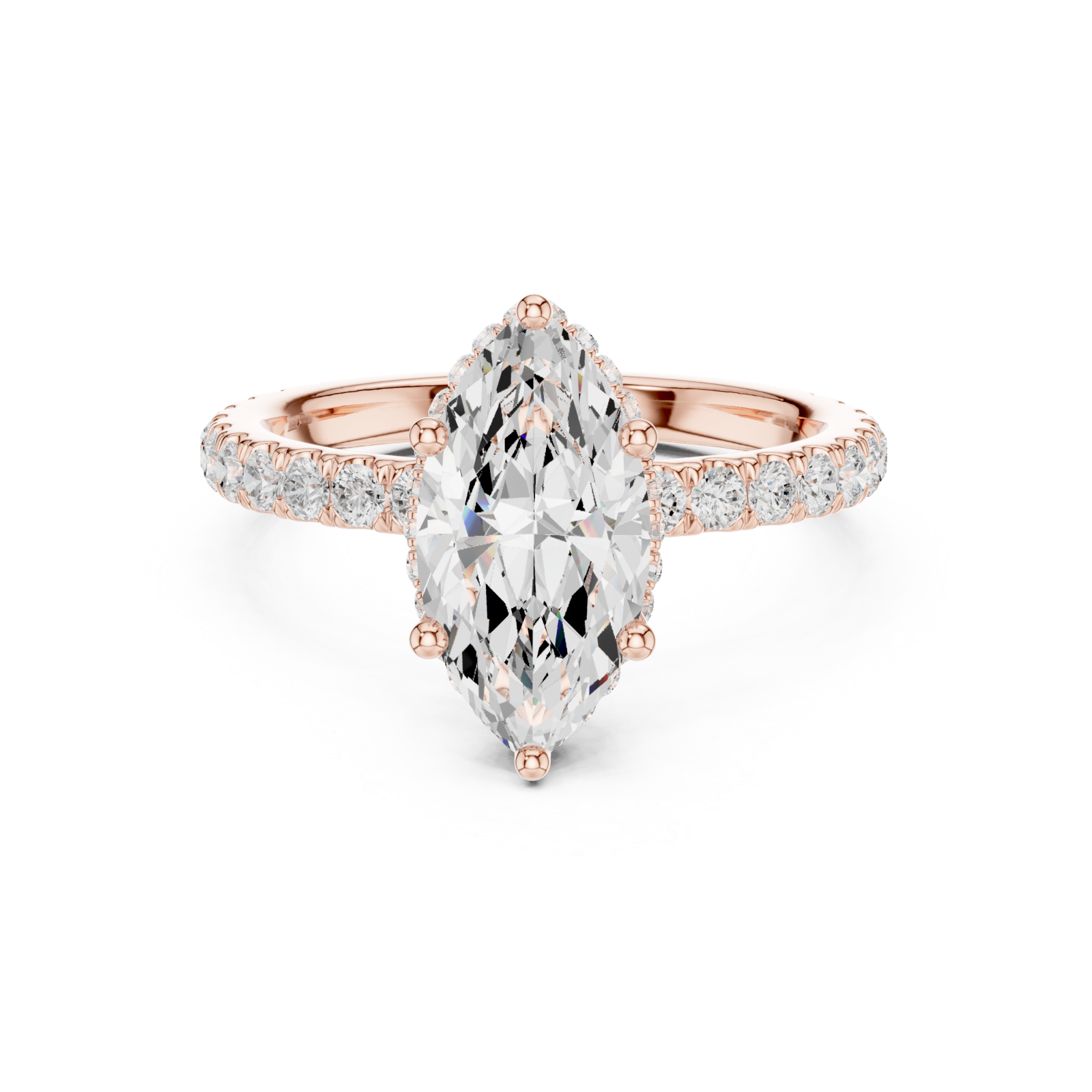  Rose Gold Lustrous Marquise Crown Ring Front View