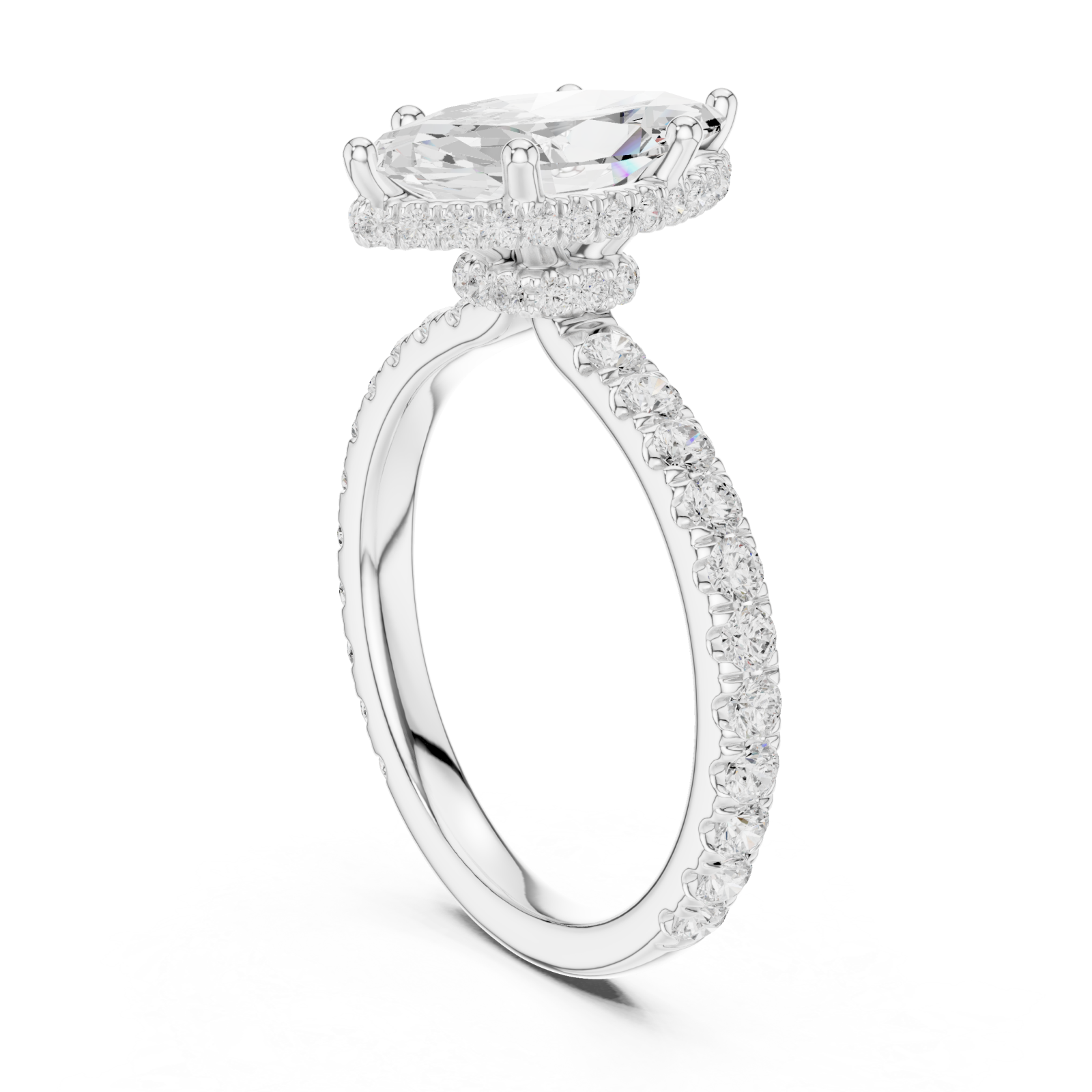  White Gold Lustrous Marquise Crown Ring Left View