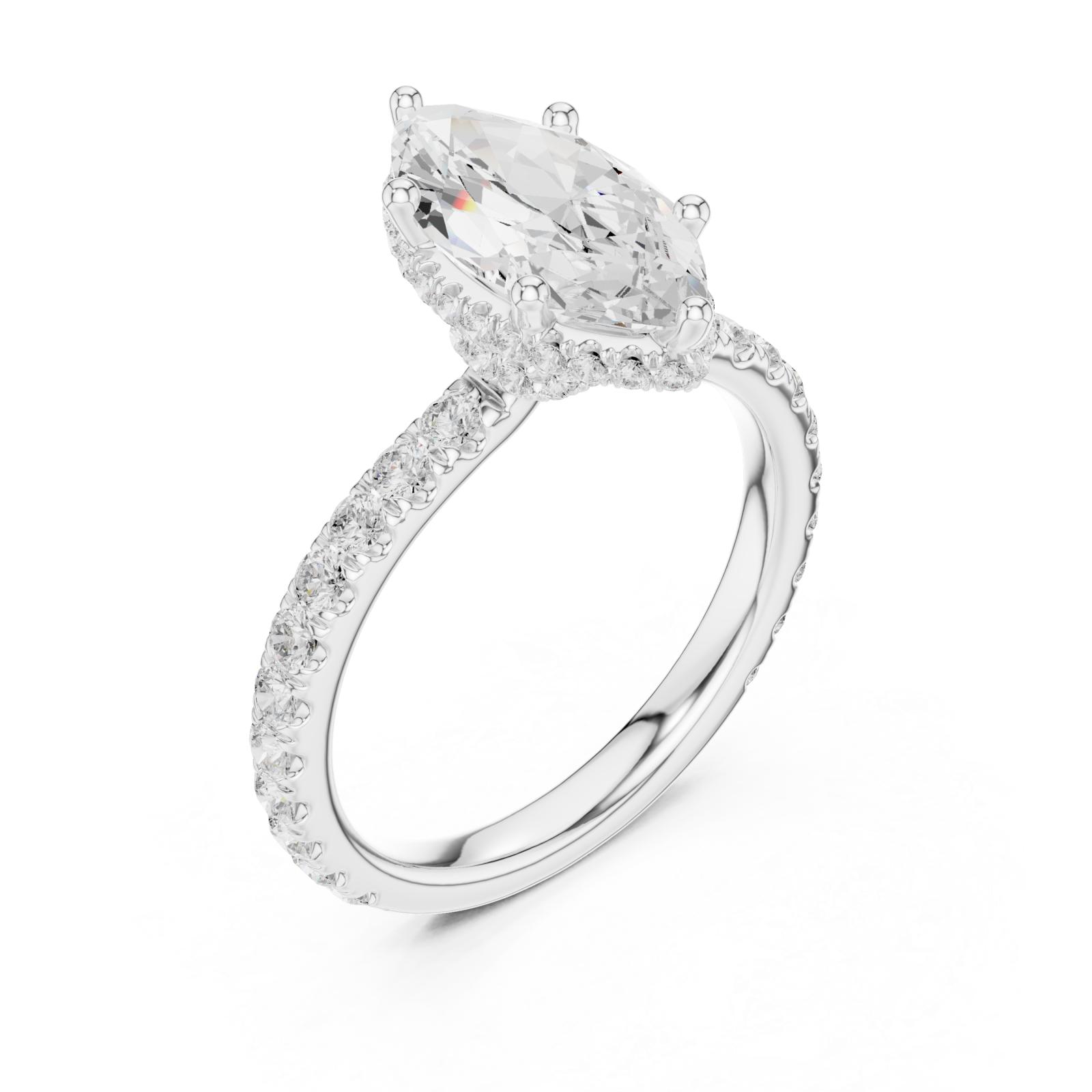  White Gold Lustrous Marquise Crown Ring Right View
