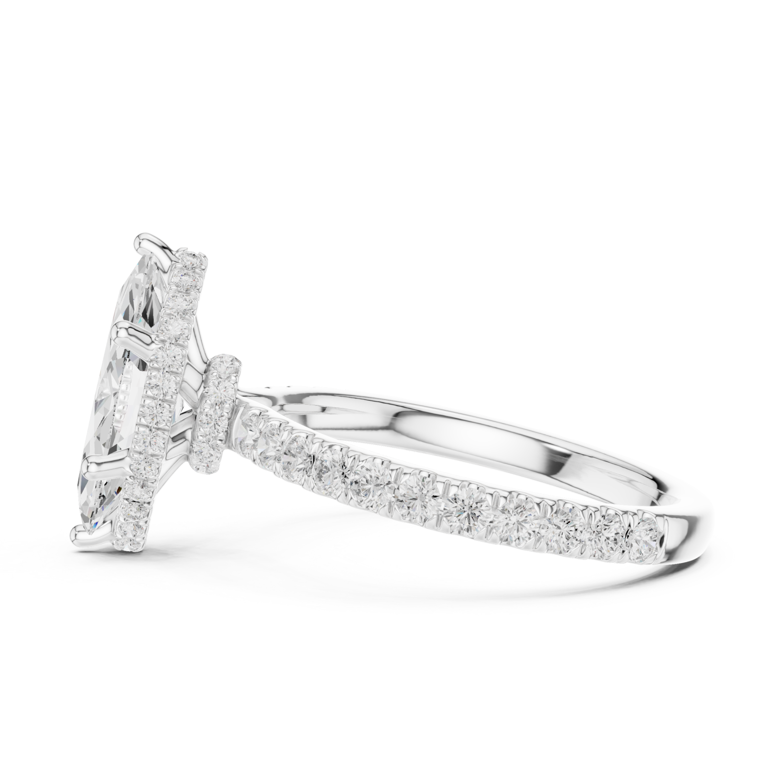  White Gold Lustrous Marquise Crown Ring Side View