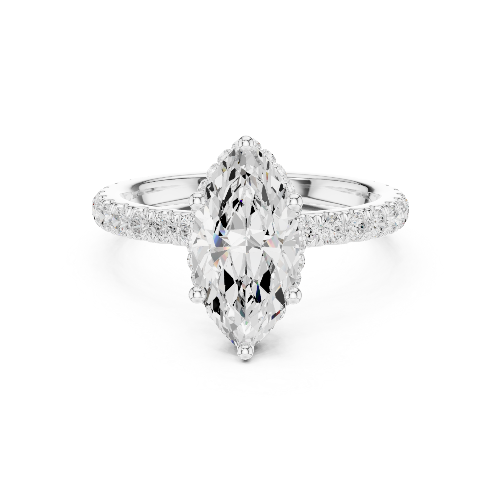  White Gold Lustrous Marquise Crown Ring Front View