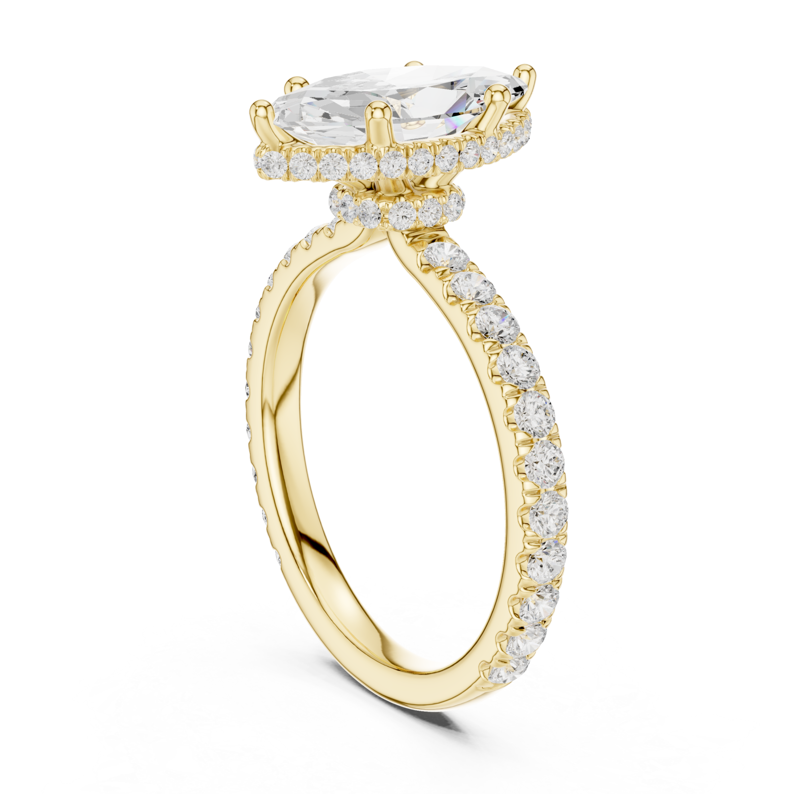 Gold Lustrous Marquise Crown Ring Left View