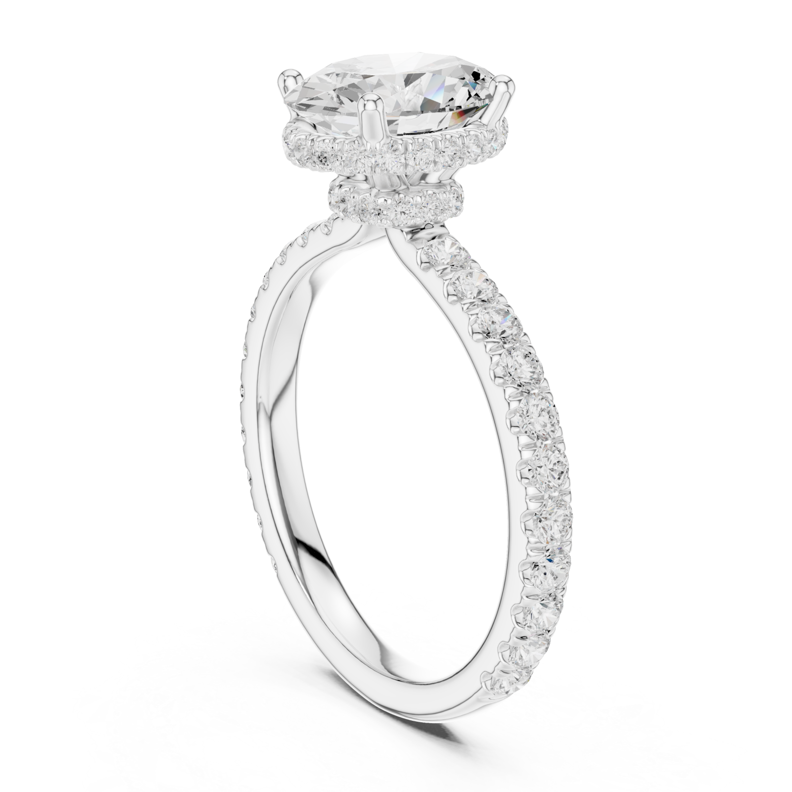  White Gold Opulent Crest Solitaire Elegance Ring Left View